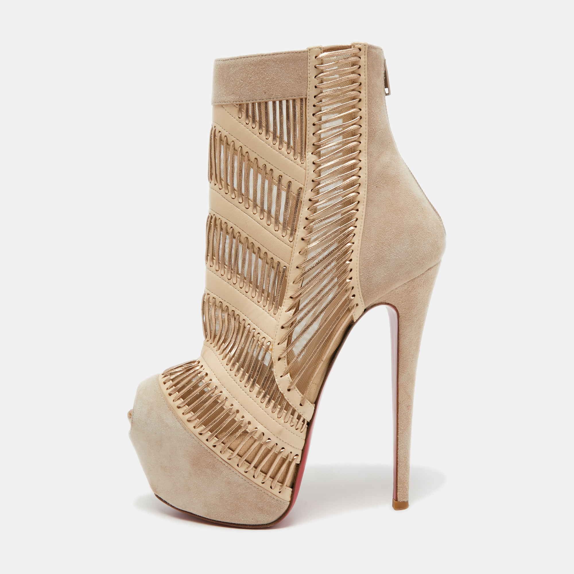 

Christian Louboutin Beige Suede and Leather Stitch Me Ankle Booties Size