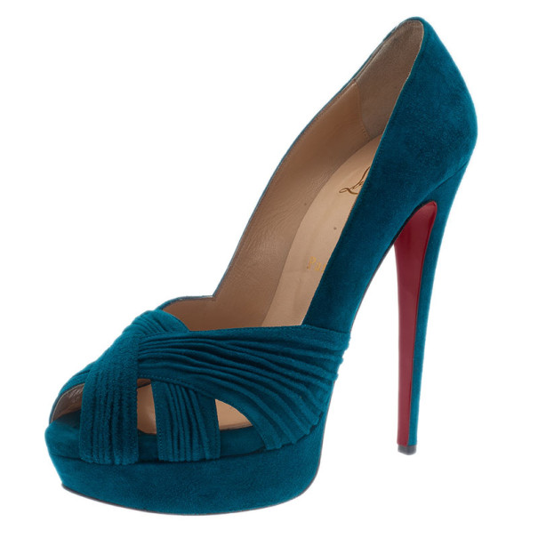 مملوكة مسبقًا Christian Louboutin Blue Suede Aborina Platform Pumps Size 40
