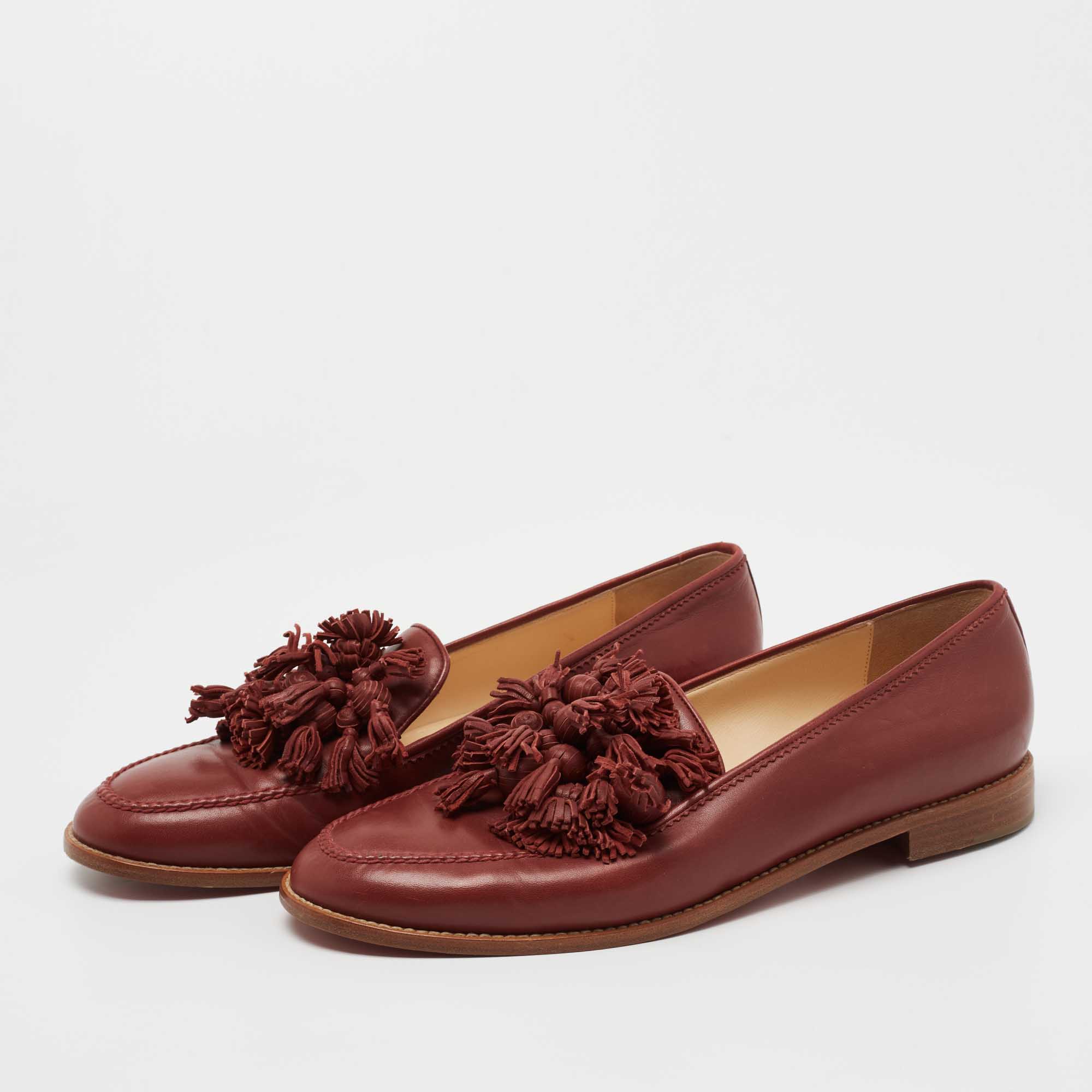 

Christian Louboutin Red Leather Tassel Lug Loafers Size