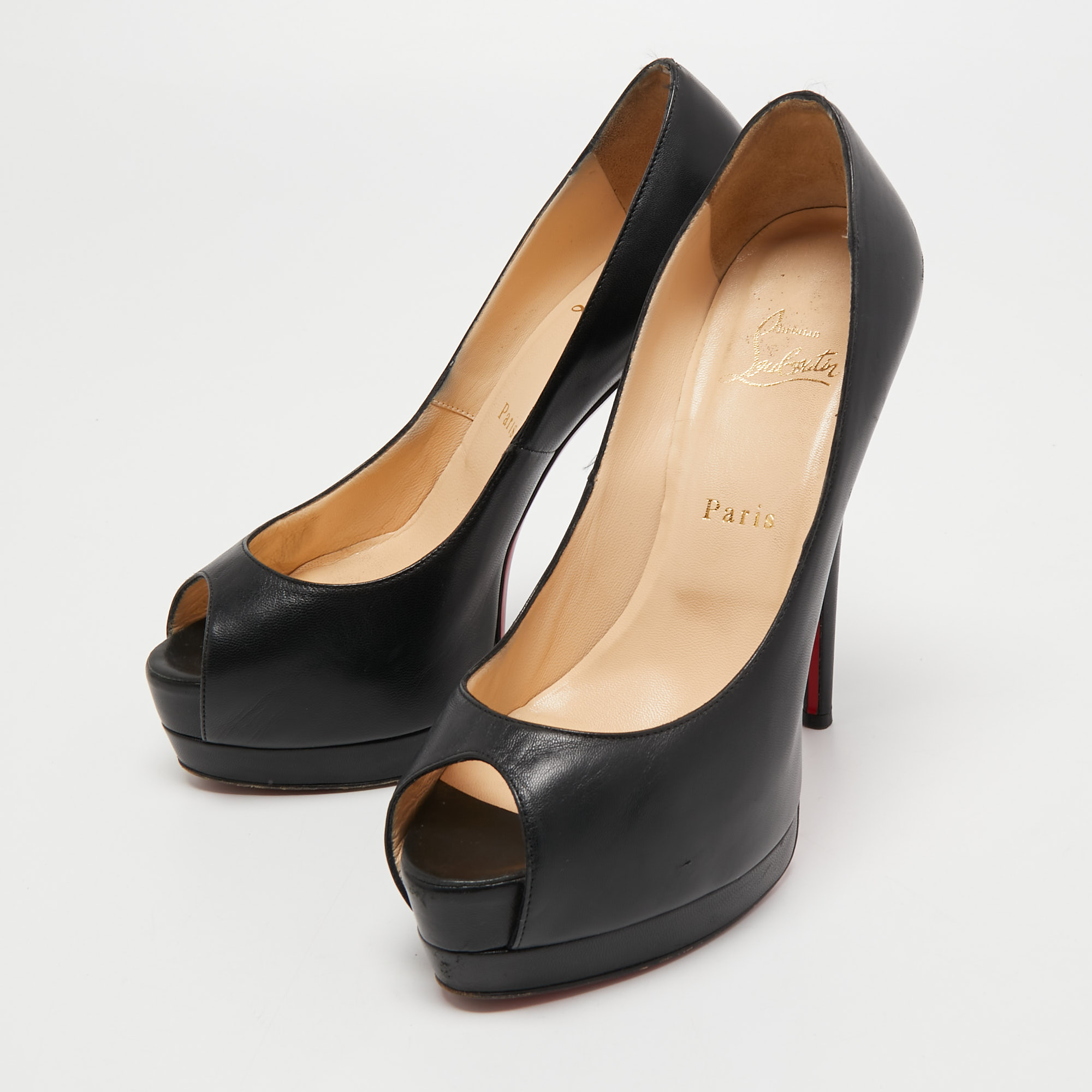 

Christian Louboutin Black Leather Altadama Peep Toe Pumps Size