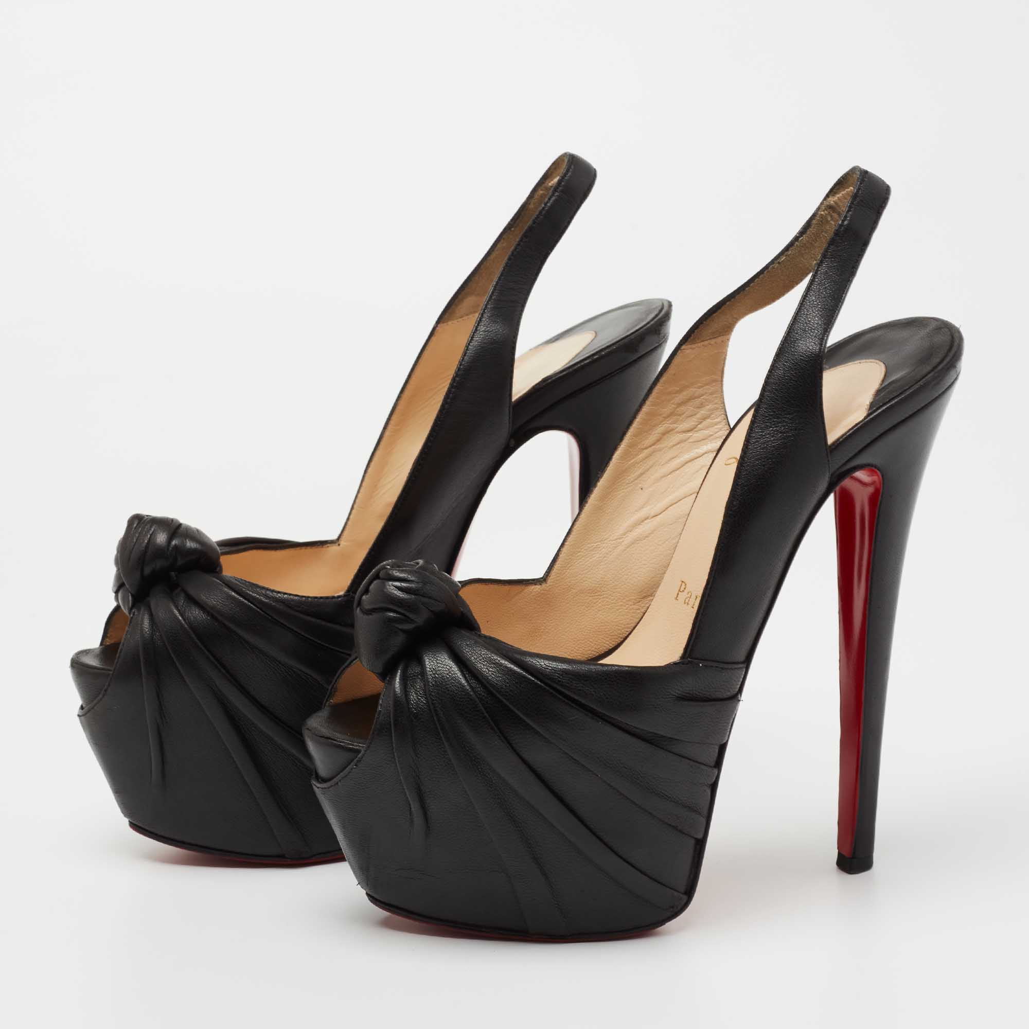 

Christian Louboutin Black Knotted Leather Miss Benin Slingback Pumps Size