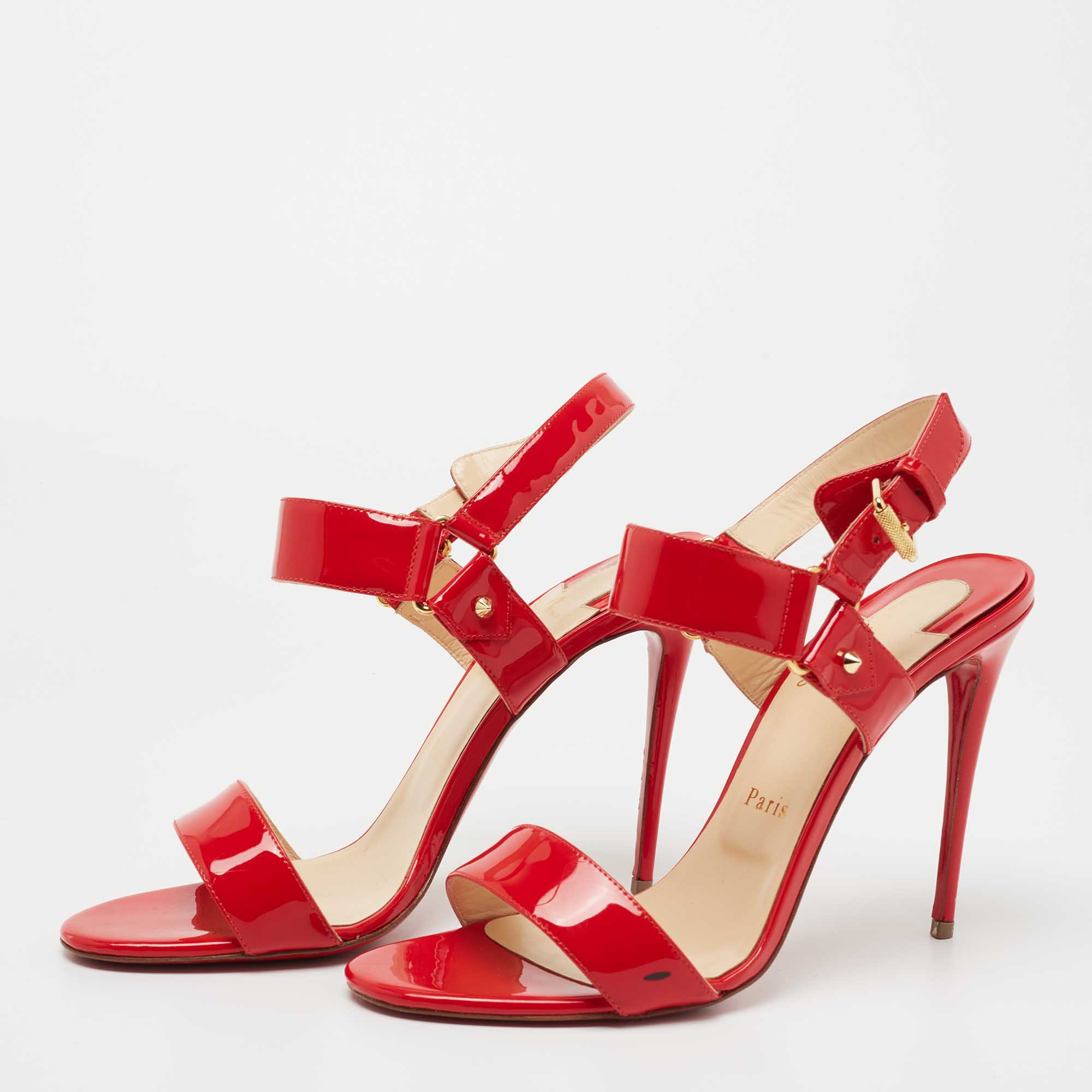 

Christian Louboutin Red Patent Leather Ankle Strap Sandals Size