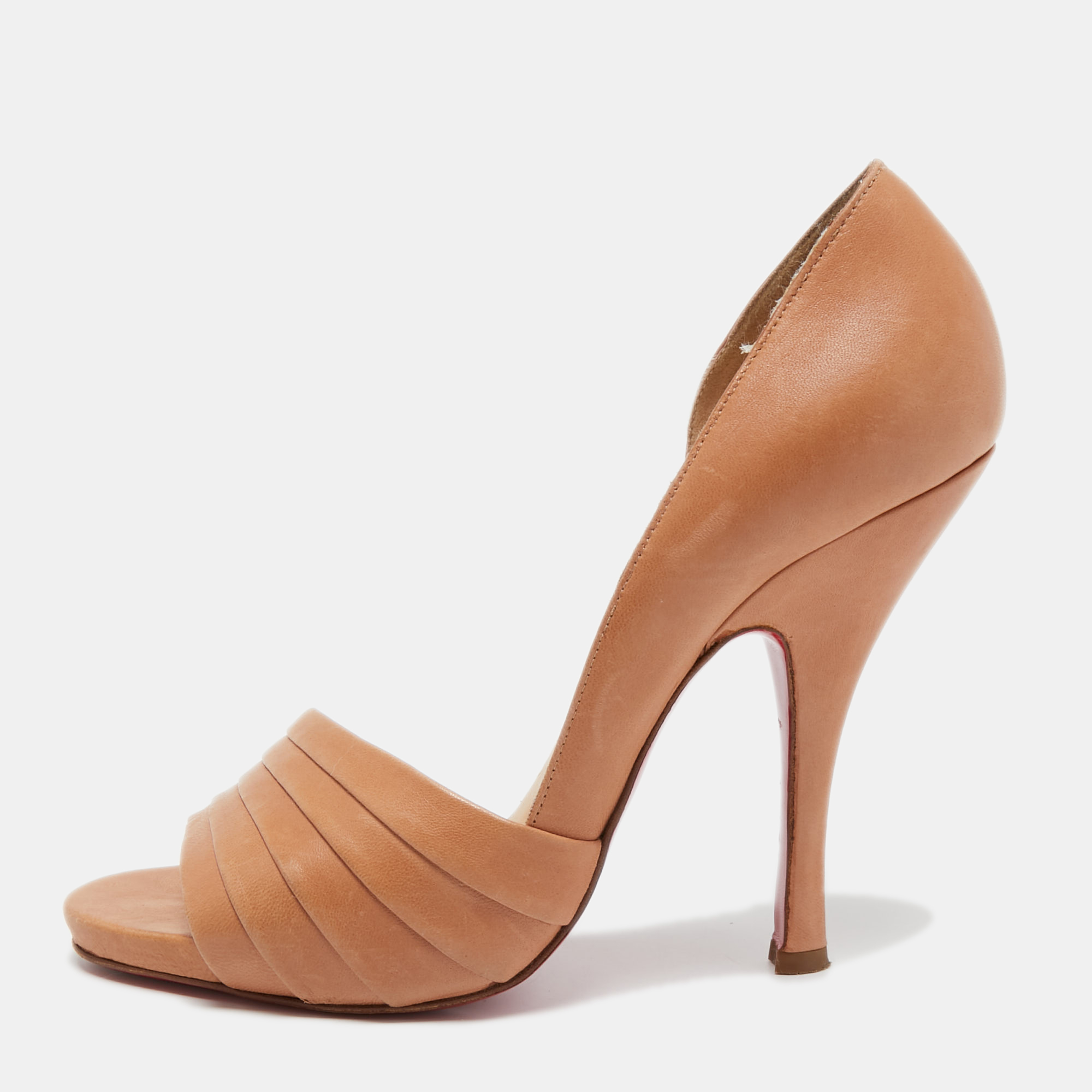 

Christian Louboutin Beige Pleated Leather D'orsay Open Toe Sandals Size