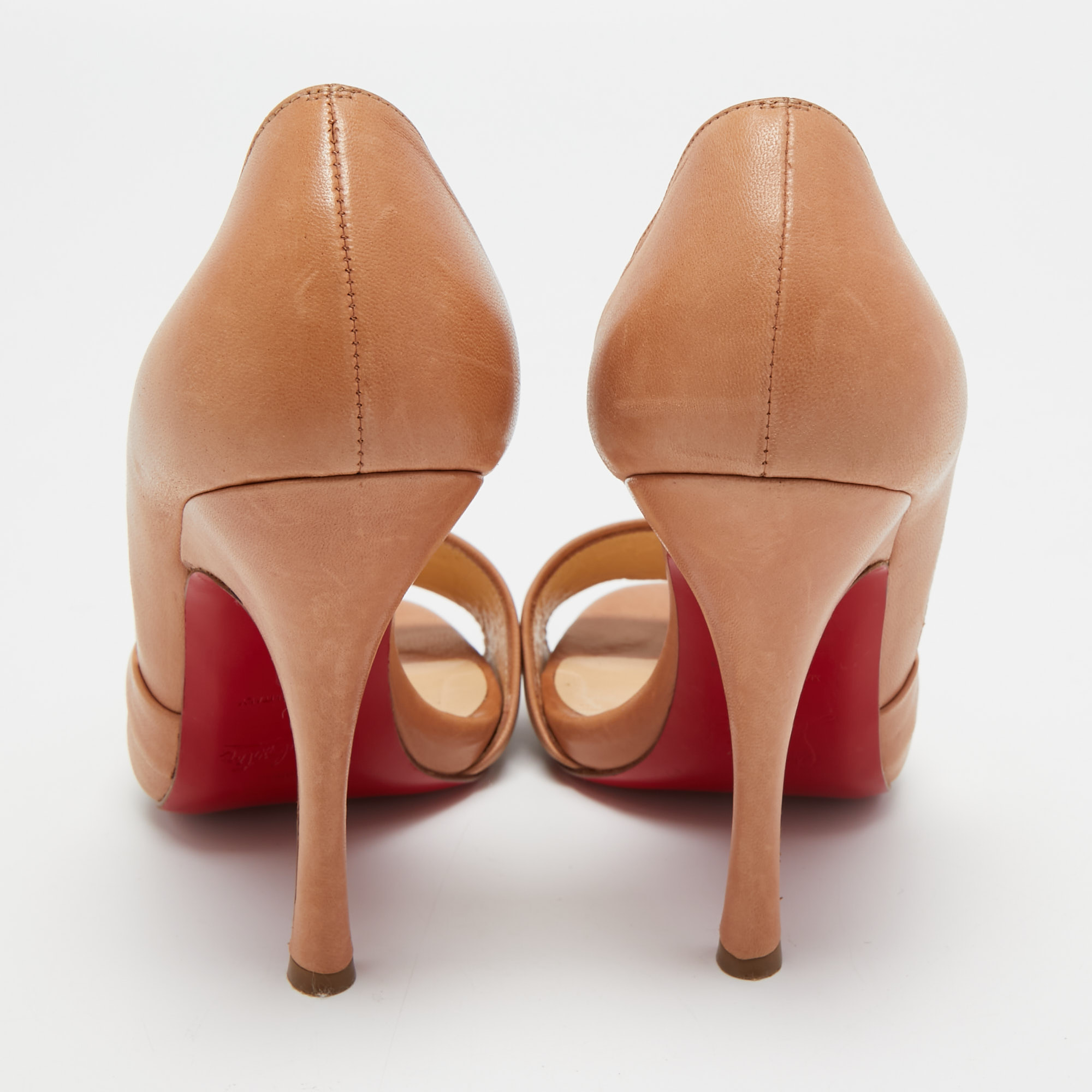 Christian Louboutin Beige Pleated Leather D`orsay Open Toe Sandals Size 39 