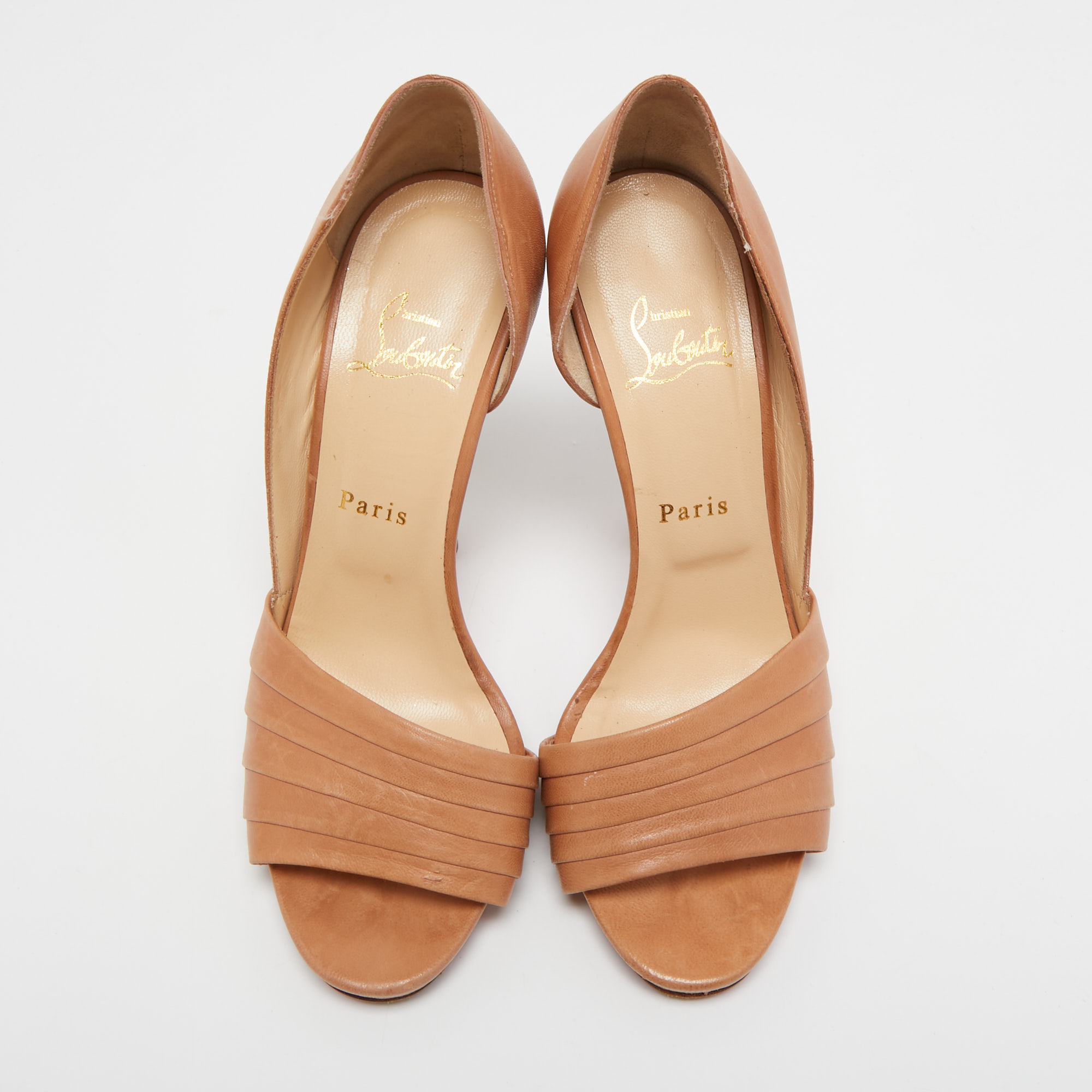 Christian Louboutin Beige Pleated Leather D`orsay Open Toe Sandals Size 39 