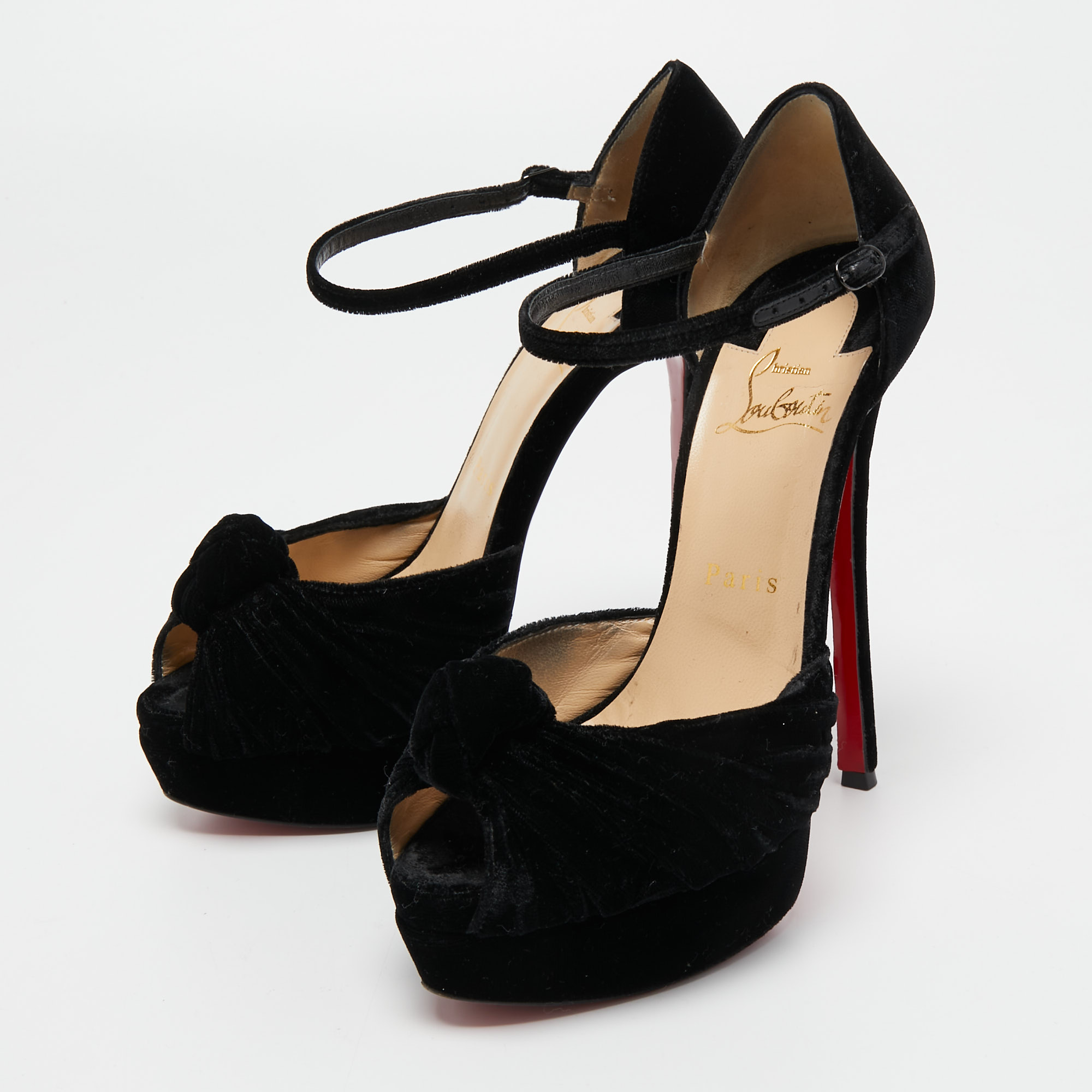 

Christian Louboutin Black Velvet Marchavekel Ankle Strap Pumps Size