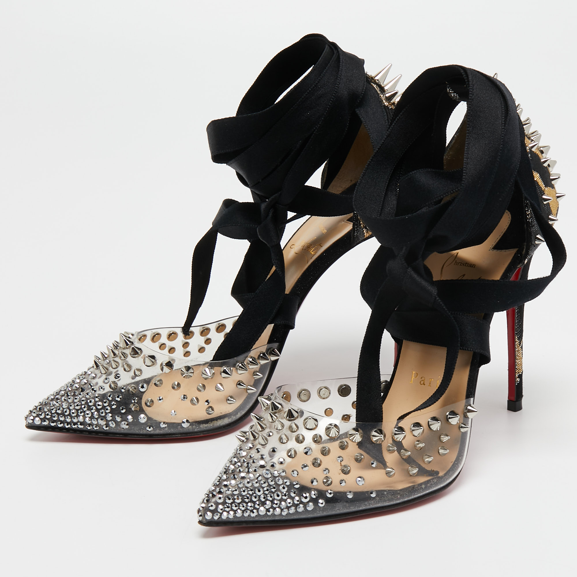 

Christian Louboutin Black Fabric and PVC Mechante Reine Pumps Size