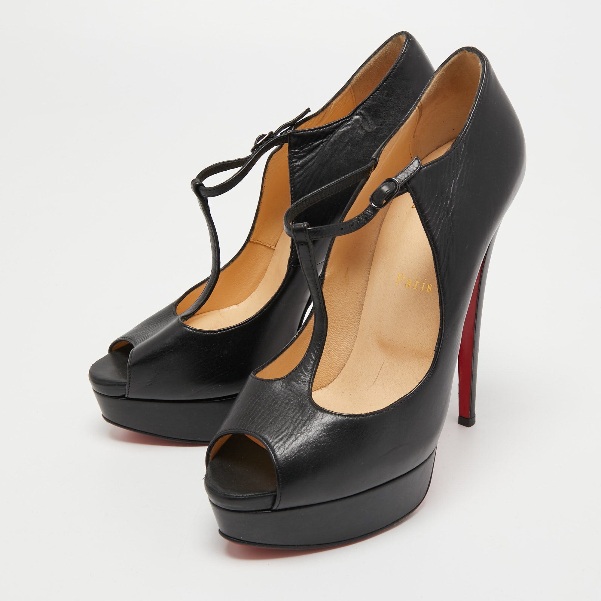 

Christian Louboutin Black Leather Jilopa Platform Sandals Size