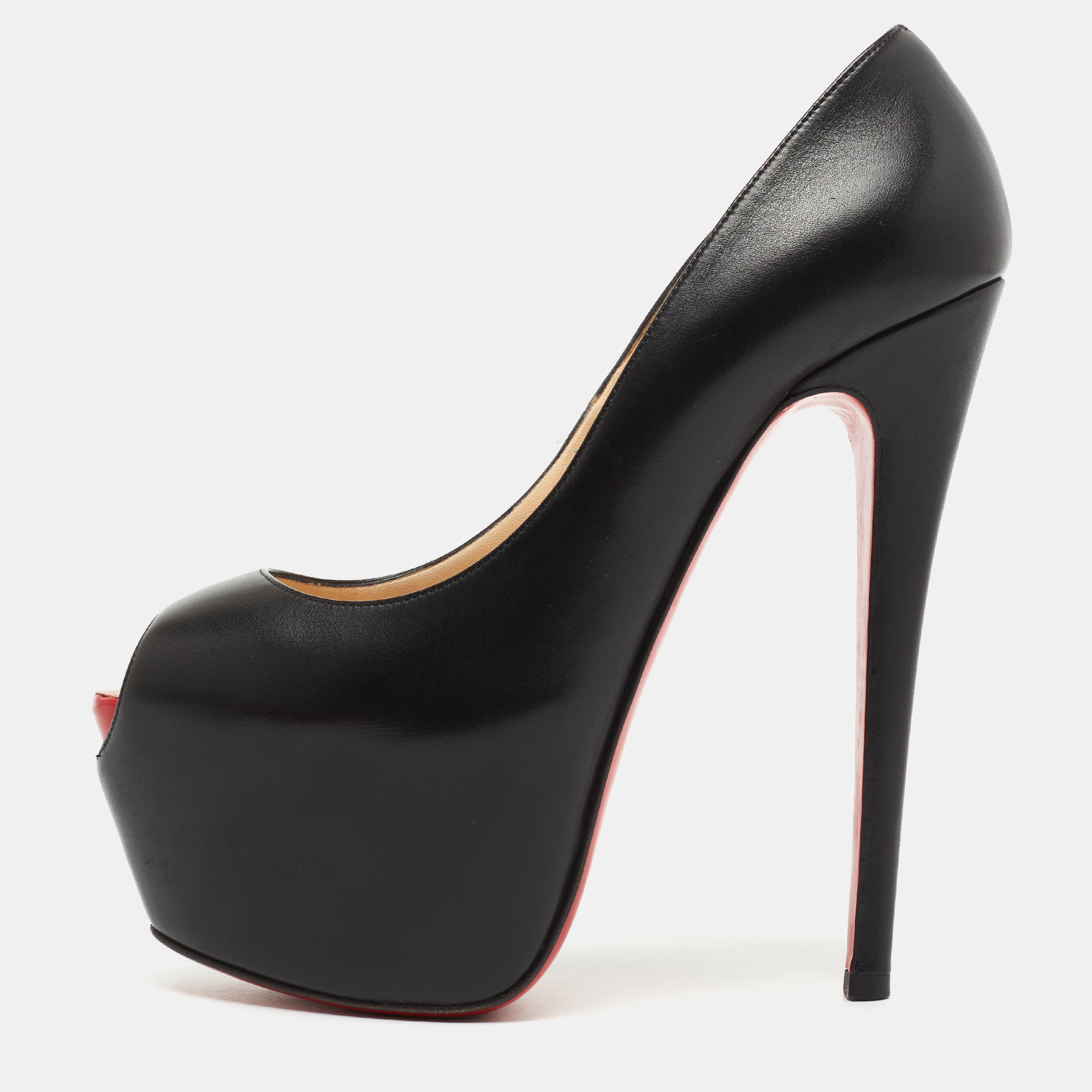Pre-owned Christian Louboutin Black Leather Highness Platform Pumps Size 37.5