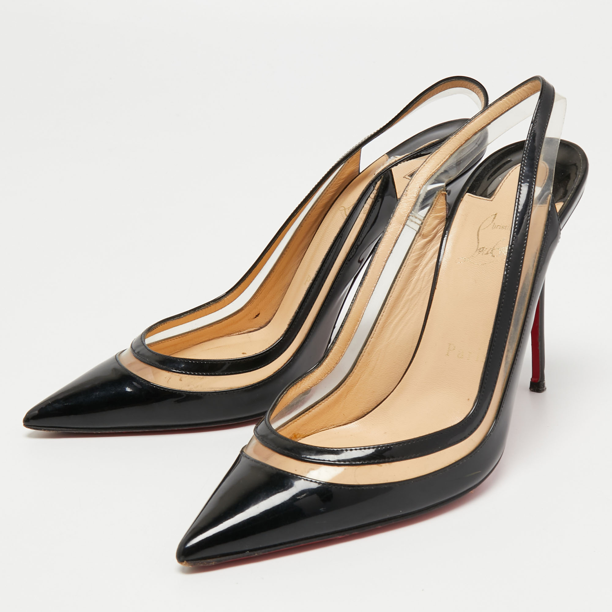 

Christian Louboutin Black Patent Leather and PVC Paralili Slingback Pumps Size