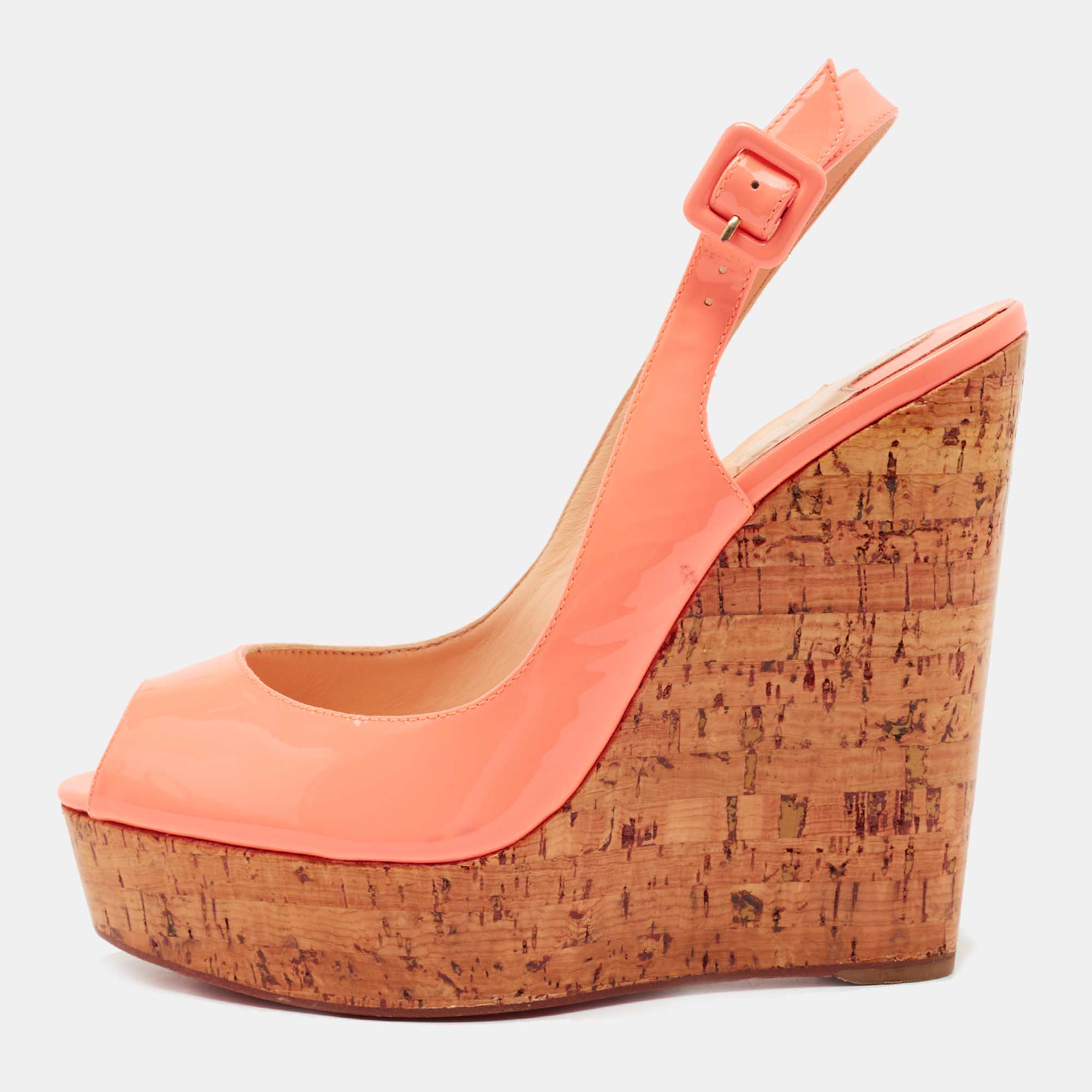 

Christian Louboutin Peach Patent Leather Une Plume Wedge Sandals Size, Pink