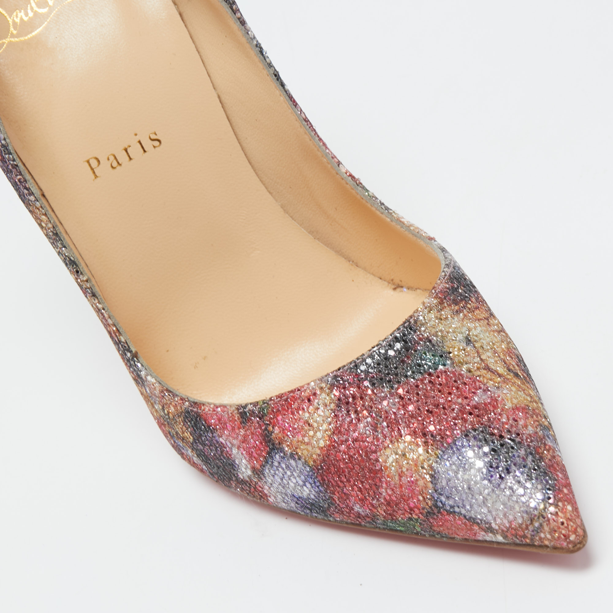 Christian Louboutin Multicolor Floral Print Coarse Glitter So Kate Pumps  Size 39 Christian Louboutin