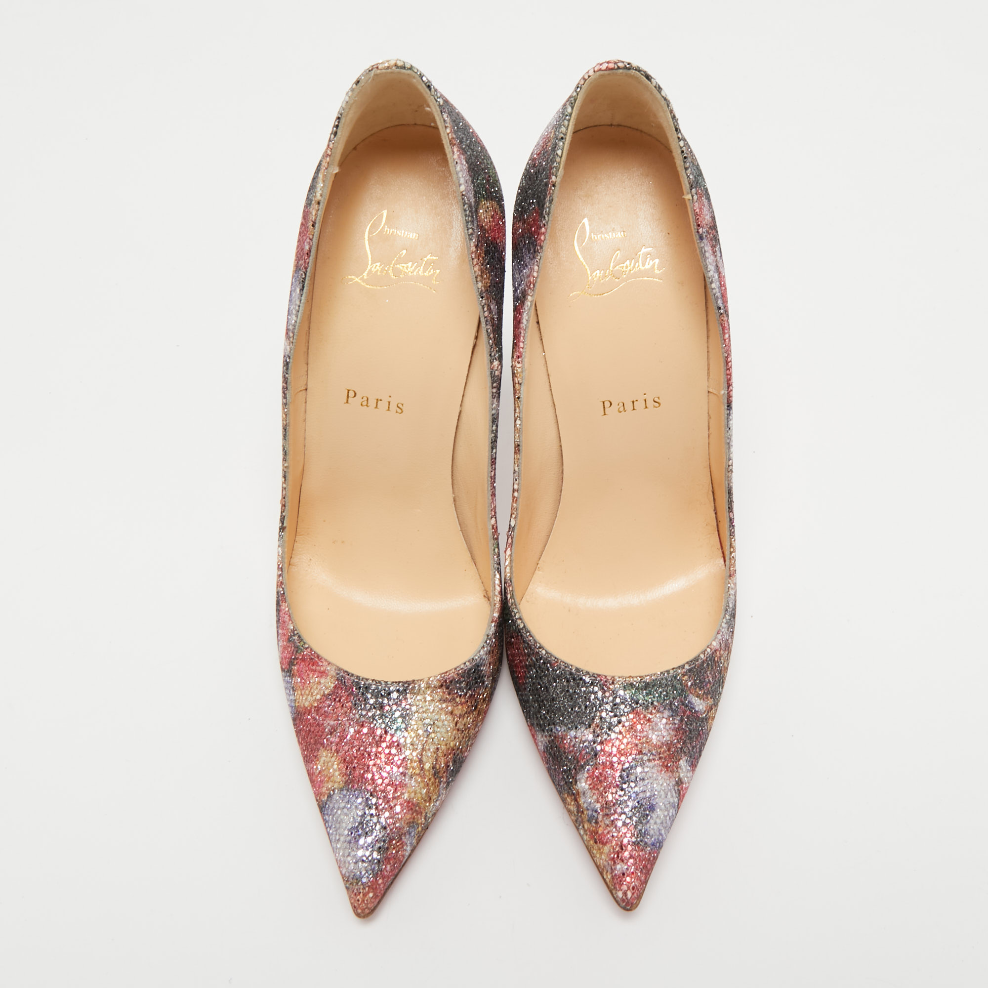 Christian Louboutin Multicolor Floral Print Coarse Glitter So Kate Pumps  Size 39 Christian Louboutin