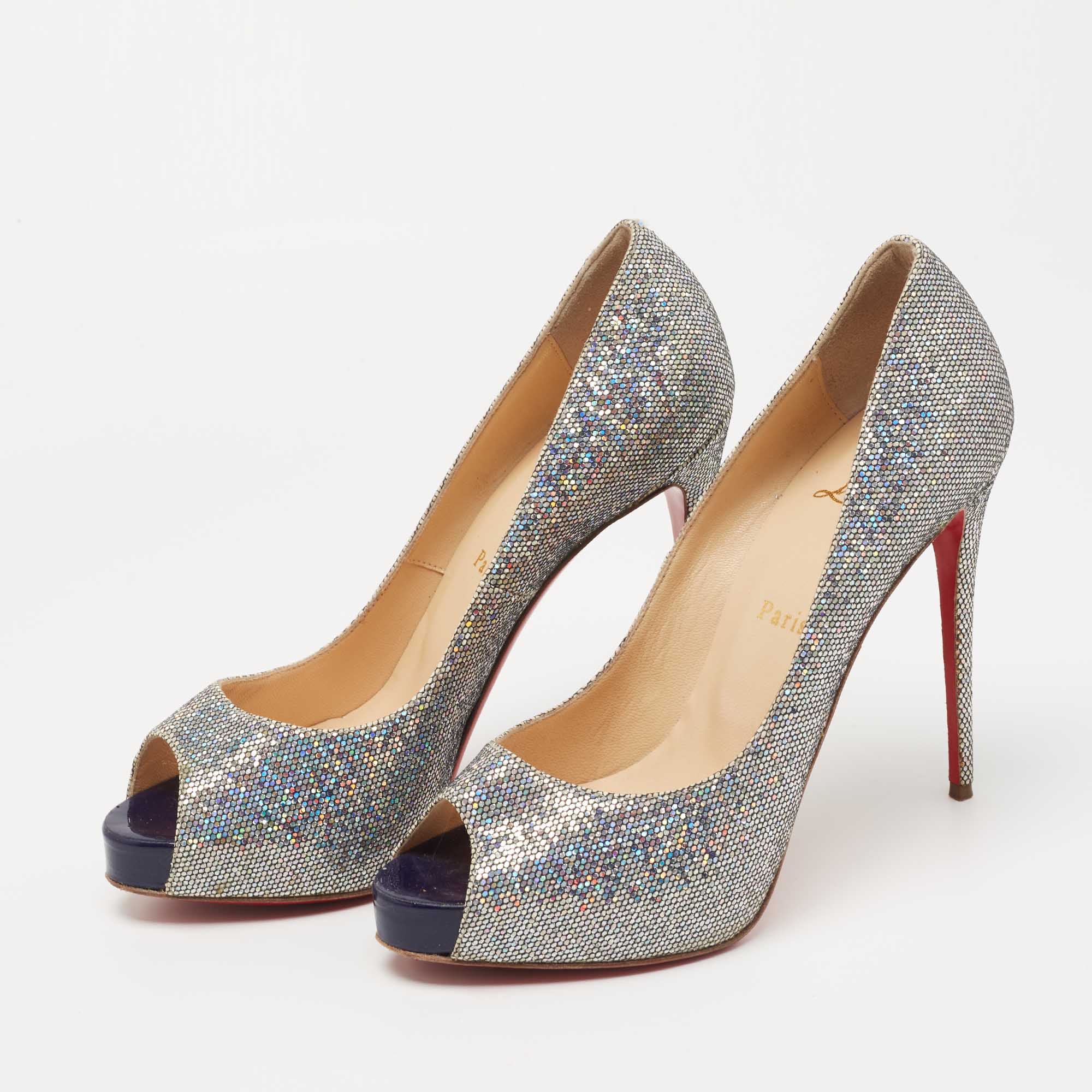 

Christian Louboutin Metallic Coarse Glitter Disco Ball New Very Prive Pumps Size