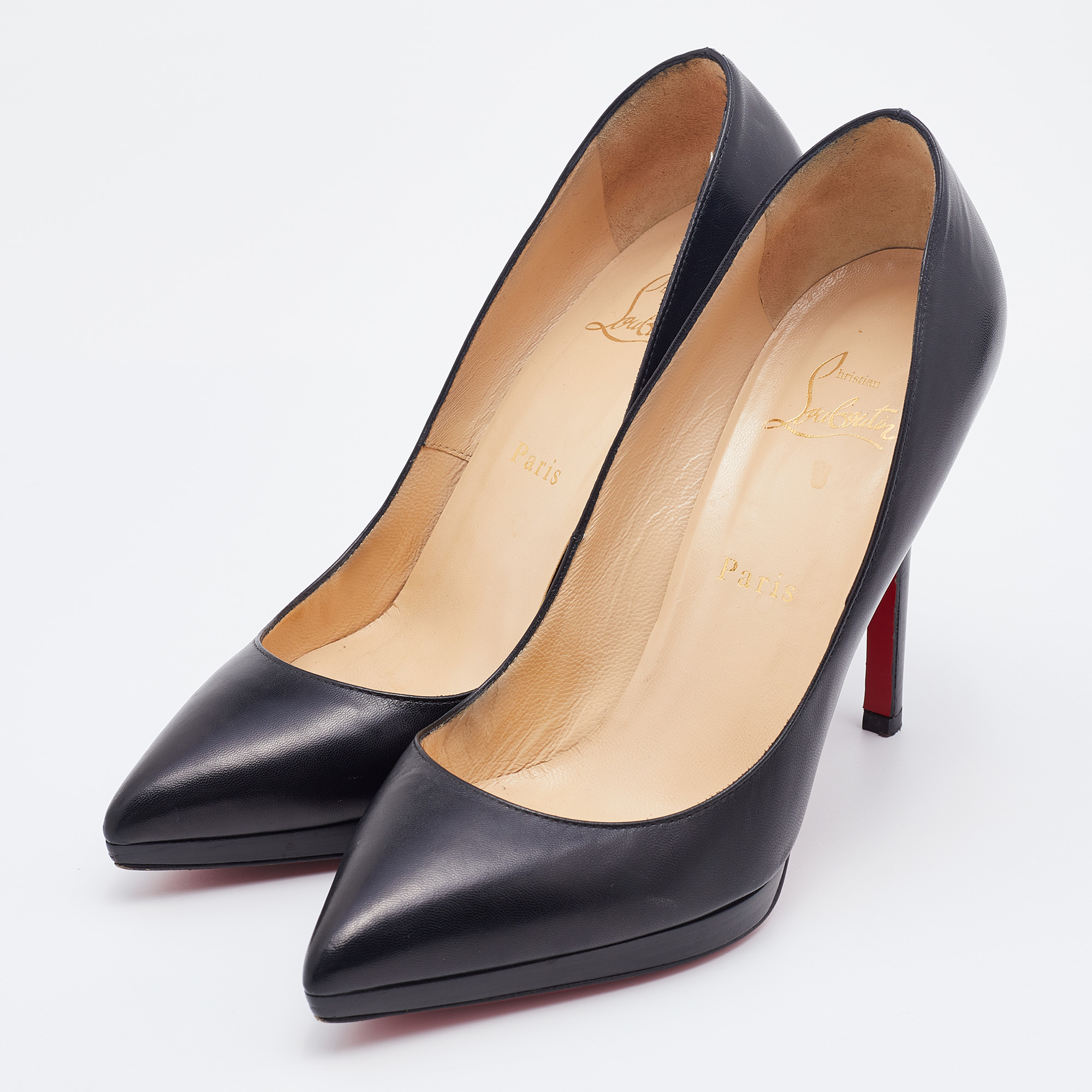 

Christian Louboutin Black Leather Pointed Toe Pigalle Plato Pumps Size
