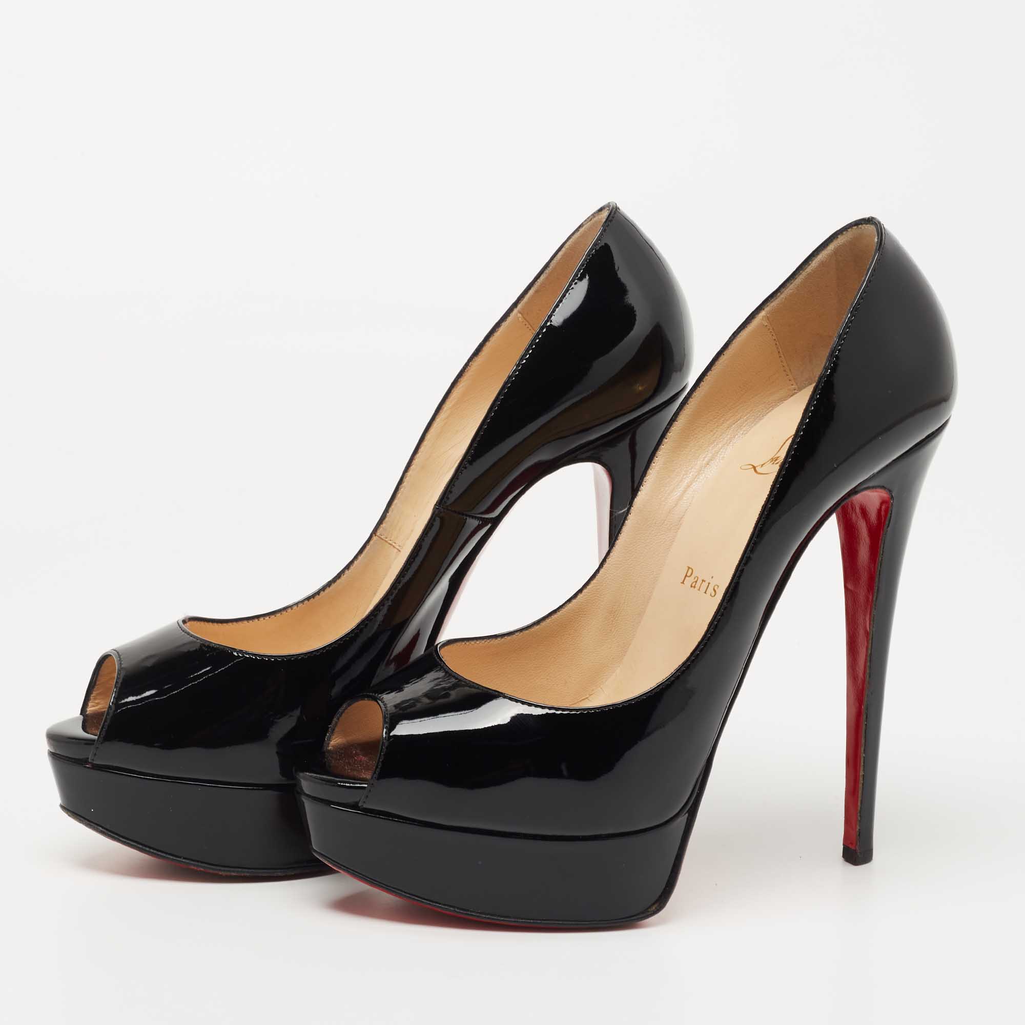 

Christian Louboutin Black Patent Leather Lady Peep Pumps Size