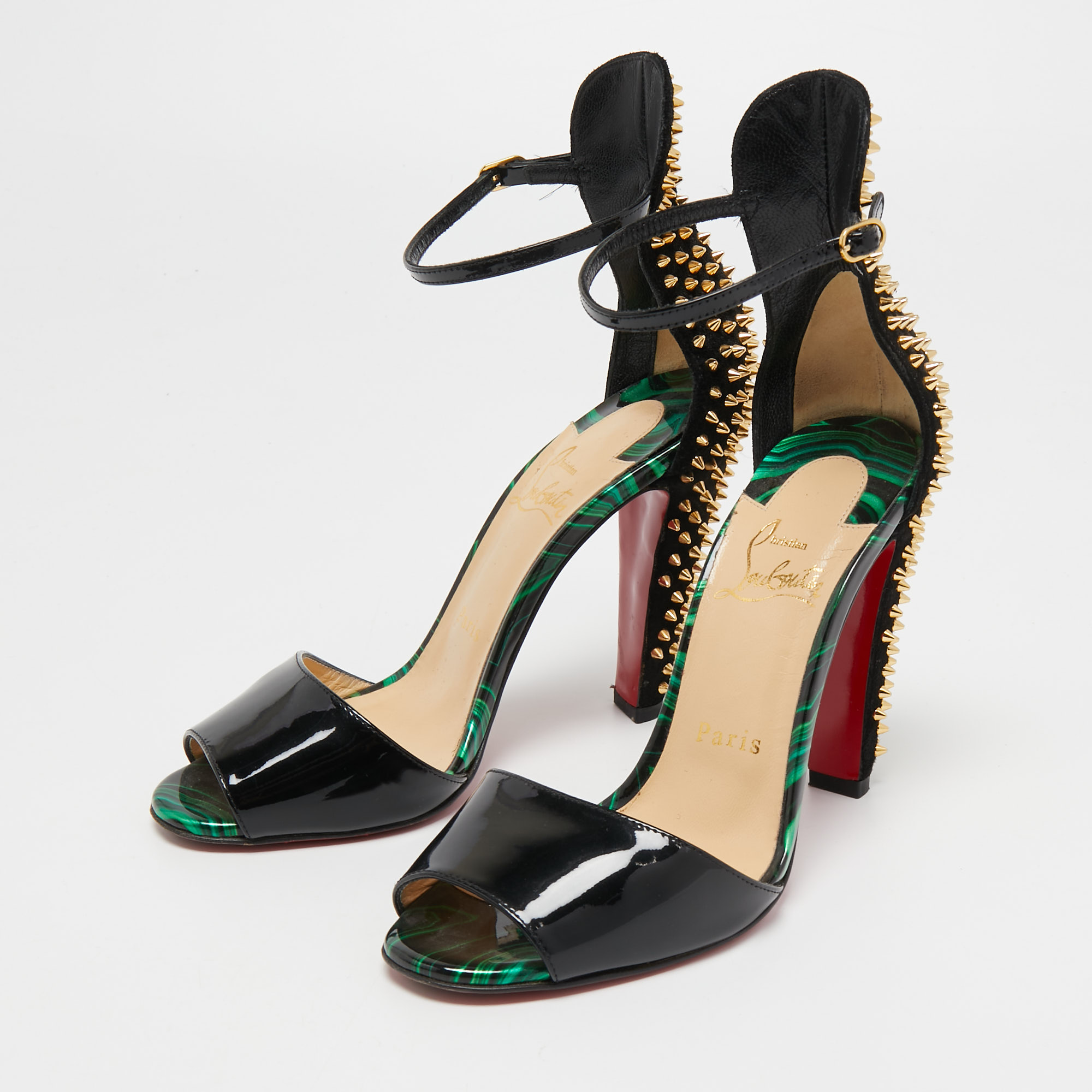 

Christian Louboutin Black Patent and Suede Tropanita Sandals Size