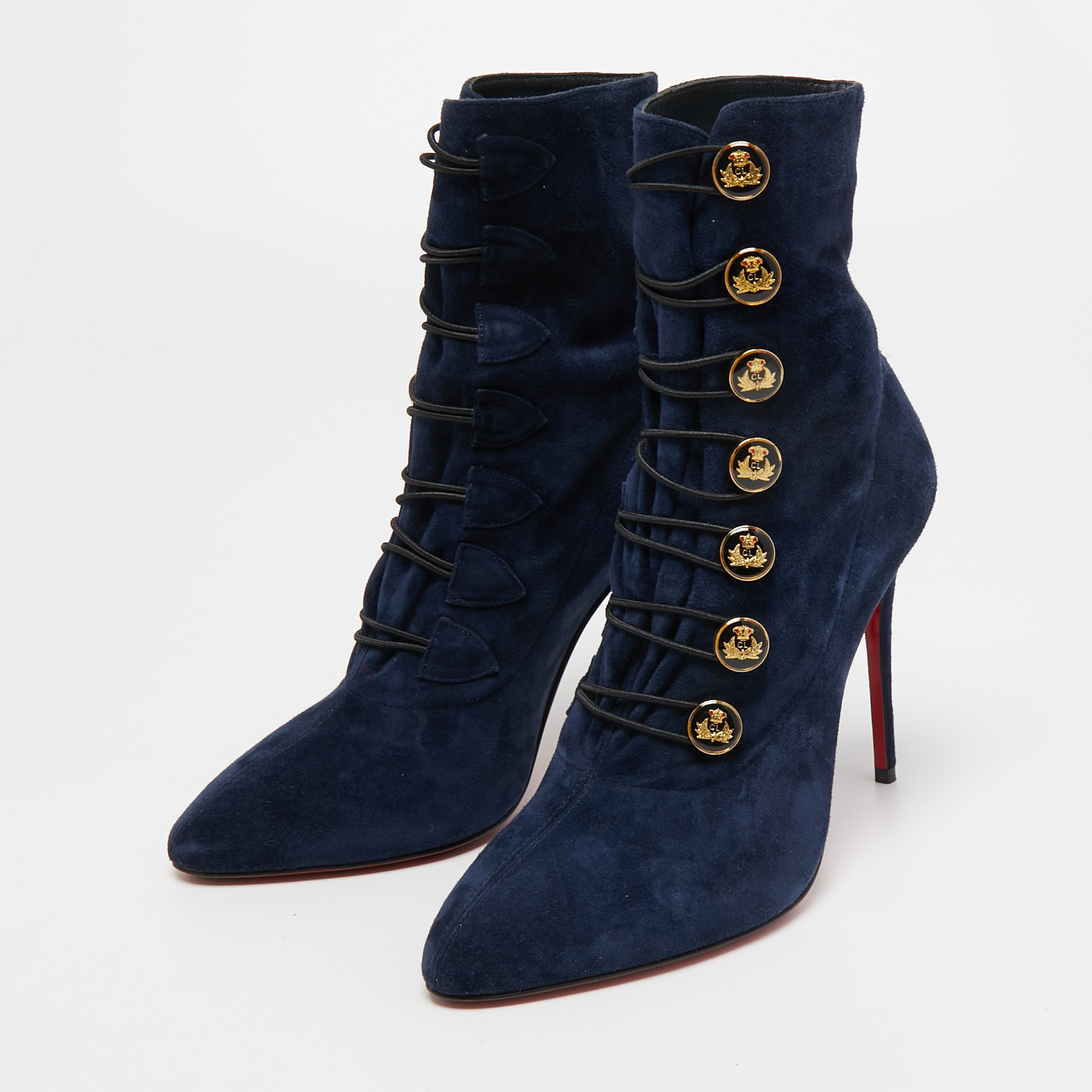 

Christian Louboutin Navy Blue Suede Frenchissima Ankle Boots Size