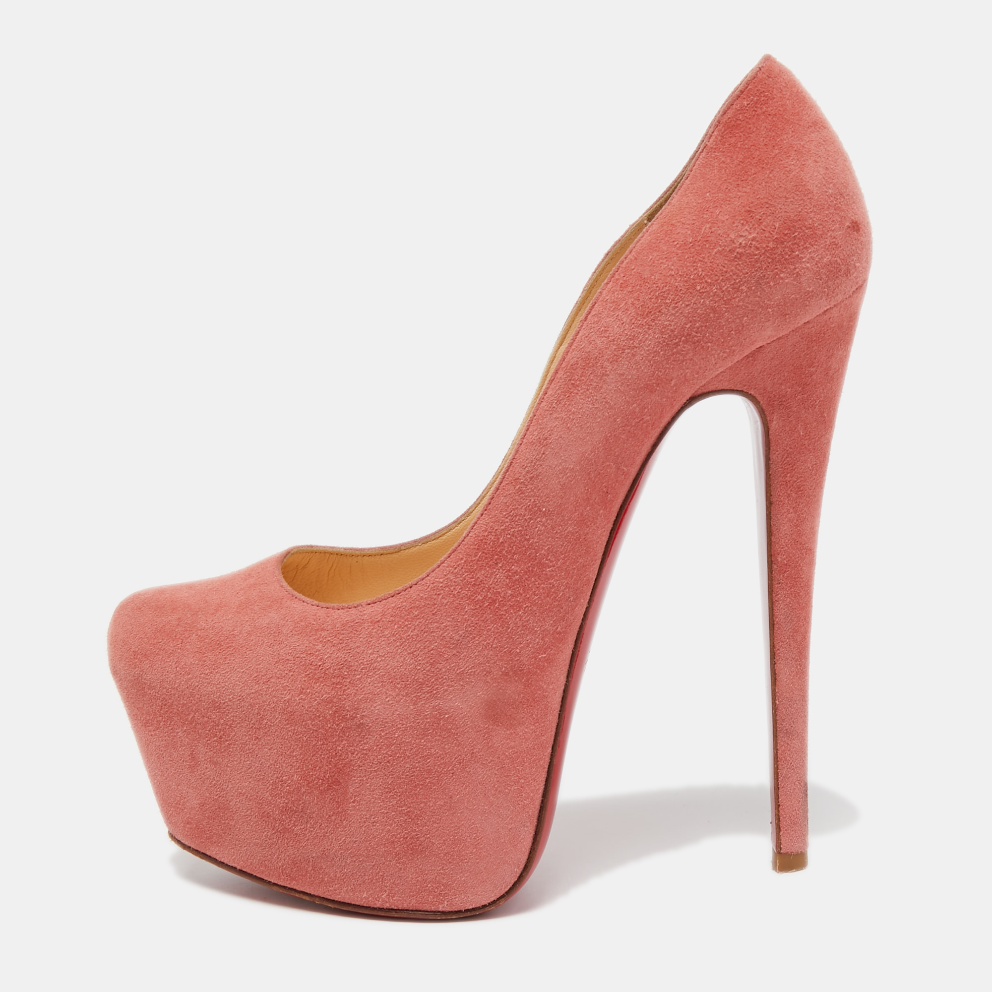 Pre-owned Christian Louboutin Pink Suede Daffodile Platform Pumps Size 36.5