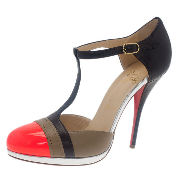 مملوكة مسبقًا Christian Louboutin Tri Color T Strap Pumps Size 40
