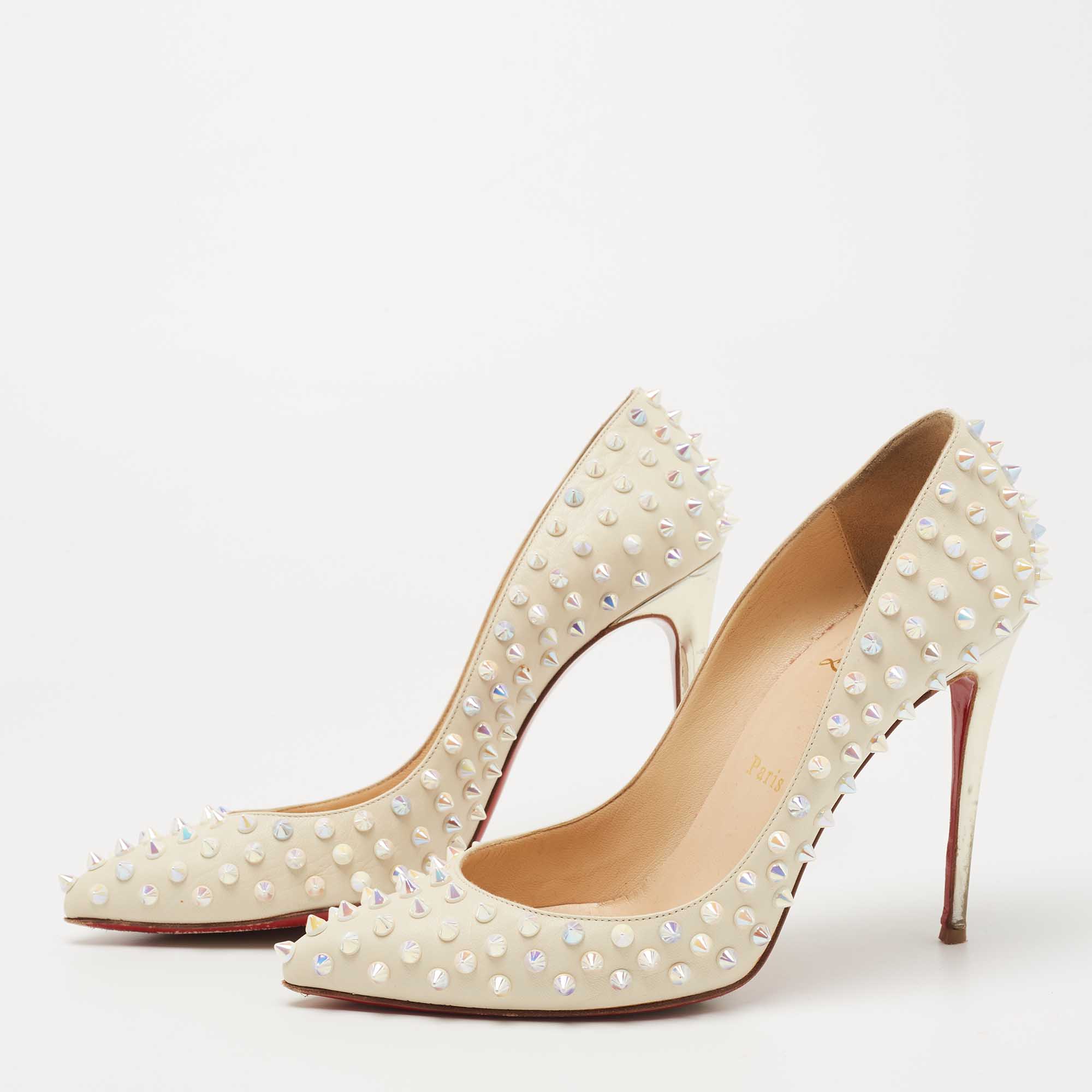 

Christian Louboutin Cream Leather Pigalle Follies Spikes Pumps Size