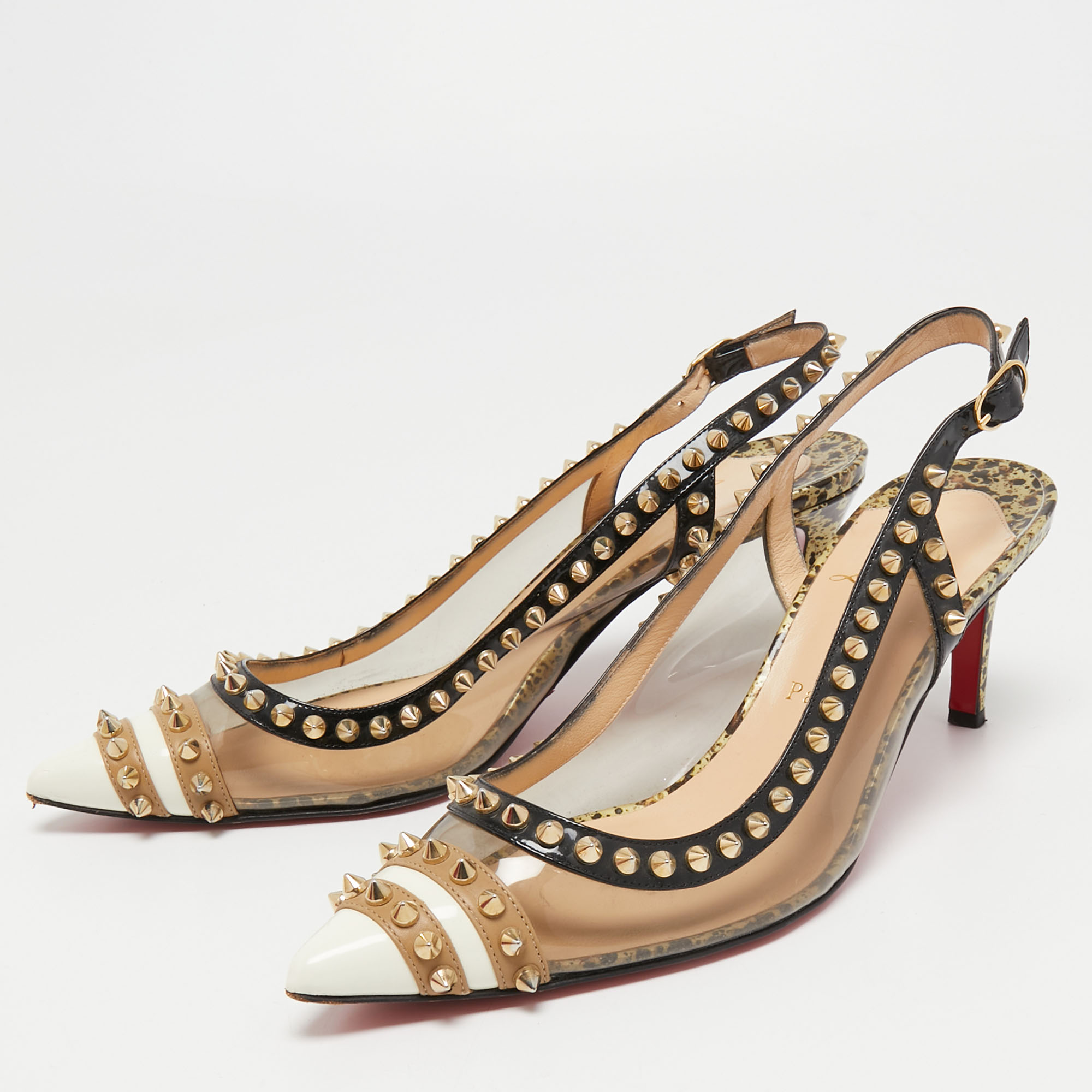 

Christian Louboutin Tricolor Patent Leather and PVC Manovra Slingback Pumps Size, Black