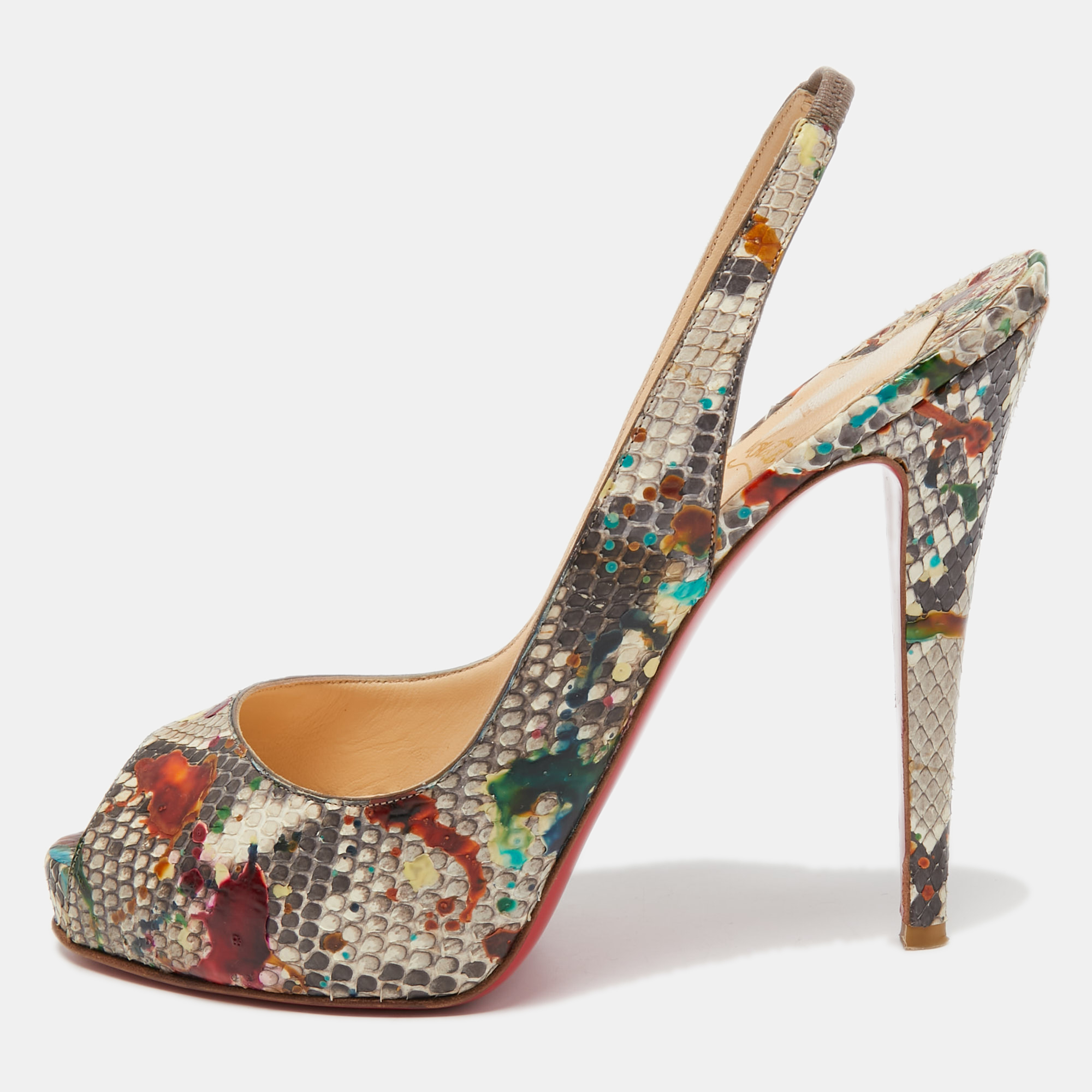 Pre-owned Christian Louboutin Multicolor Python No Prive Slingback Pumps Size 41