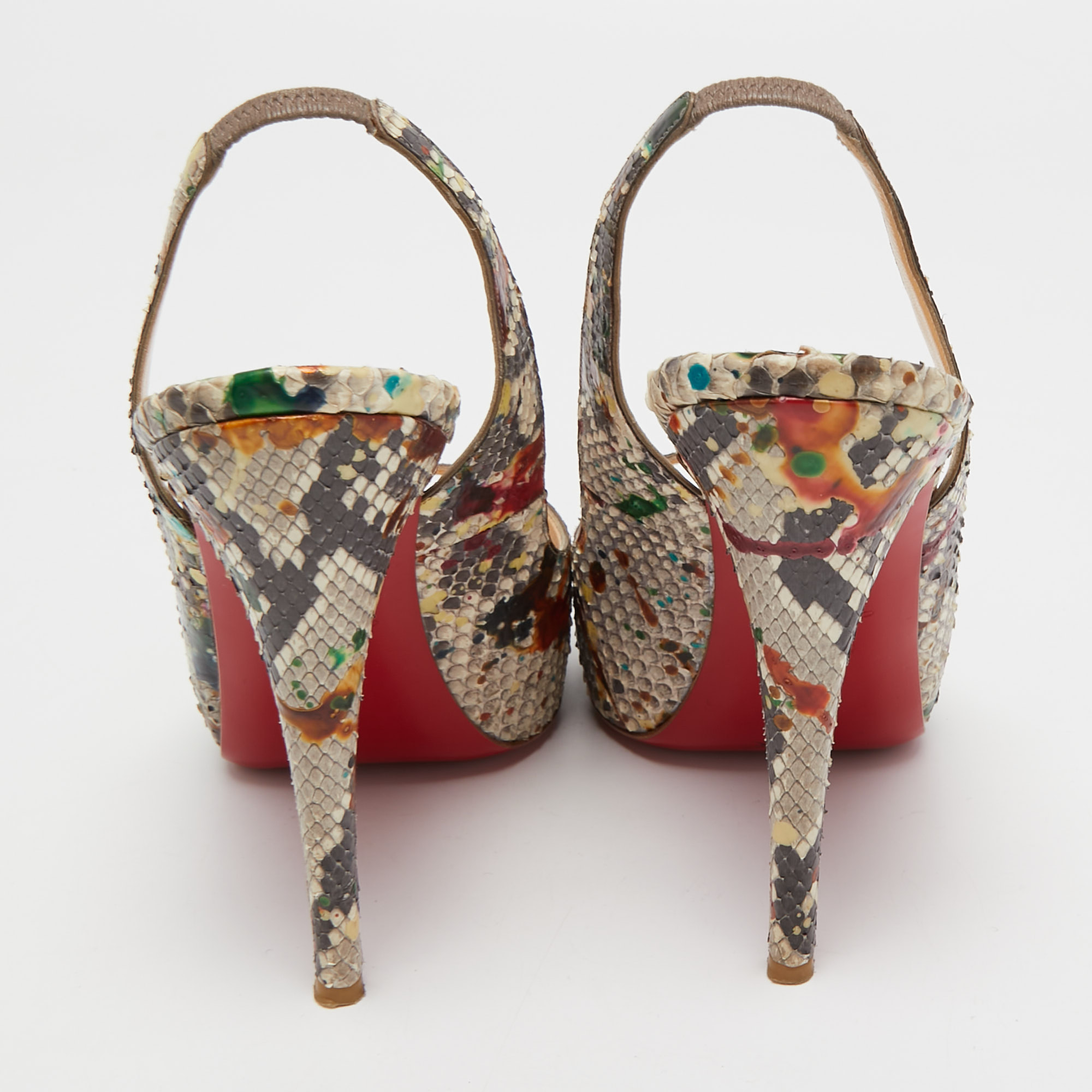 Christian Louboutin Multicolor Python No Prive Slingback Pumps Size 41 