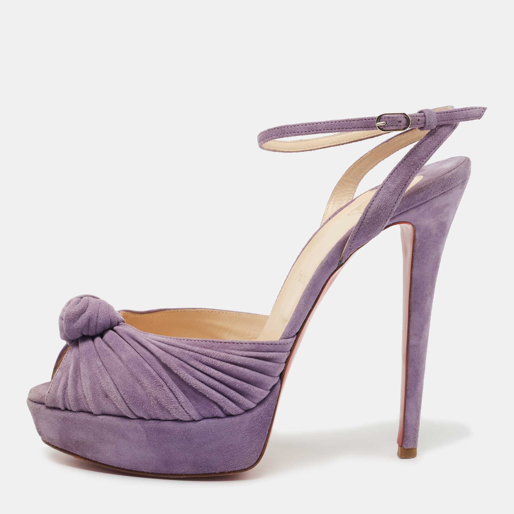 Pre-owned Christian Louboutin Purple Suede Greissimo Ankle Strap Sandals Size 40.5