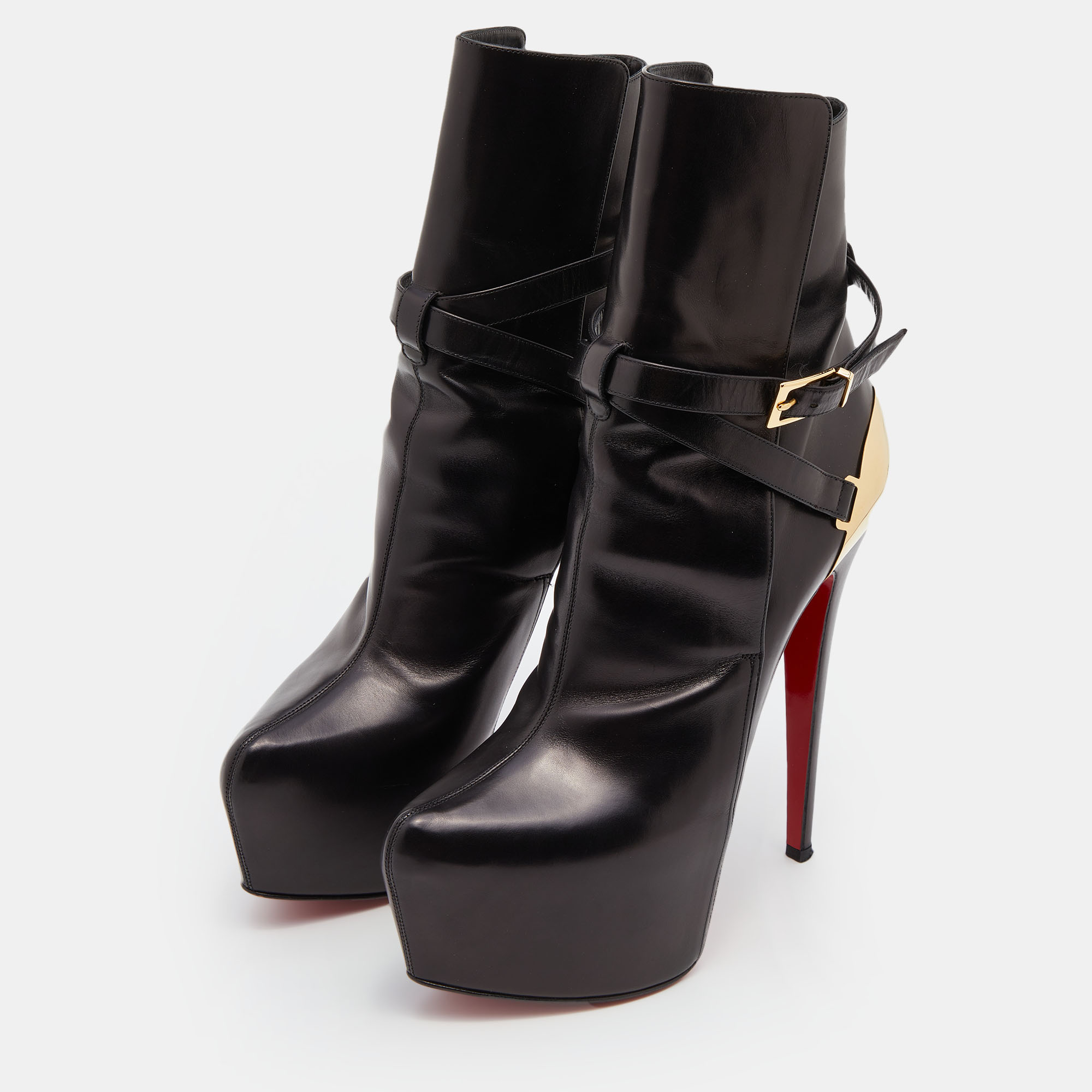 

Christian Louboutin Black Leather Equestria Platform Ankle Length Boots Size