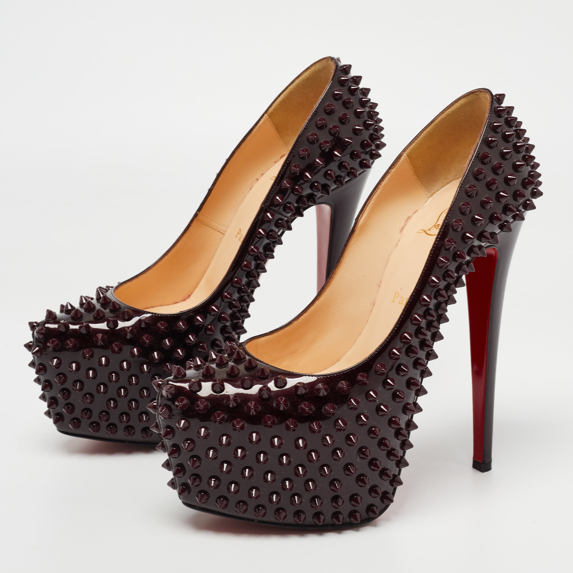 

Christian Louboutin Dark Burgundy Daffodile Spike Pumps Size