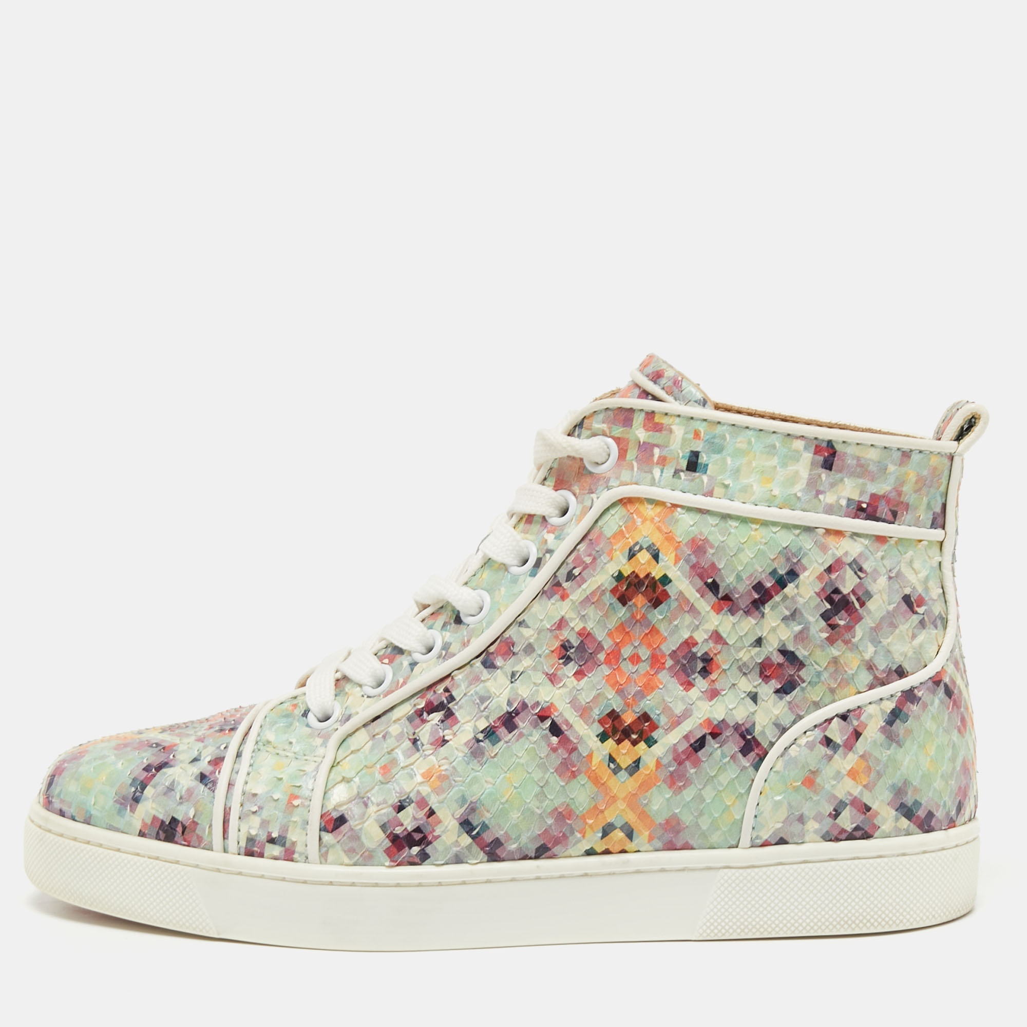 Pre-owned Christian Louboutin Multicolor Printed Python Louis Orlato High Top Sneakers Size 37