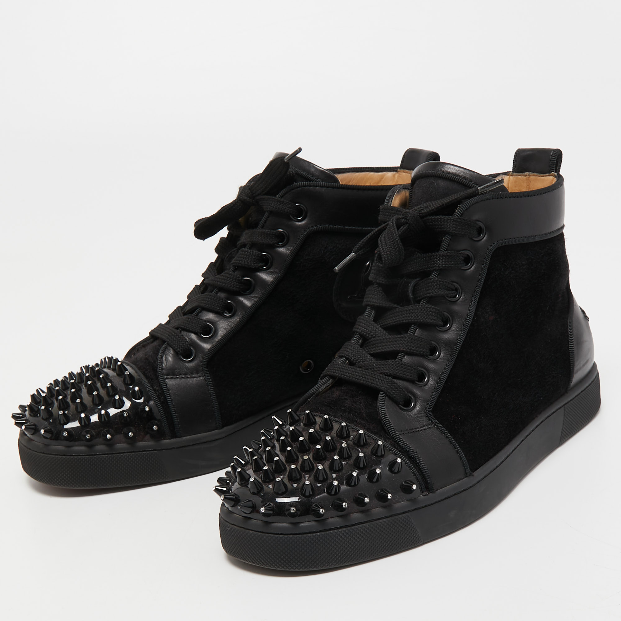 

Christian Louboutin Black Suede and Leather Louis Spikes High Top Sneakers Size