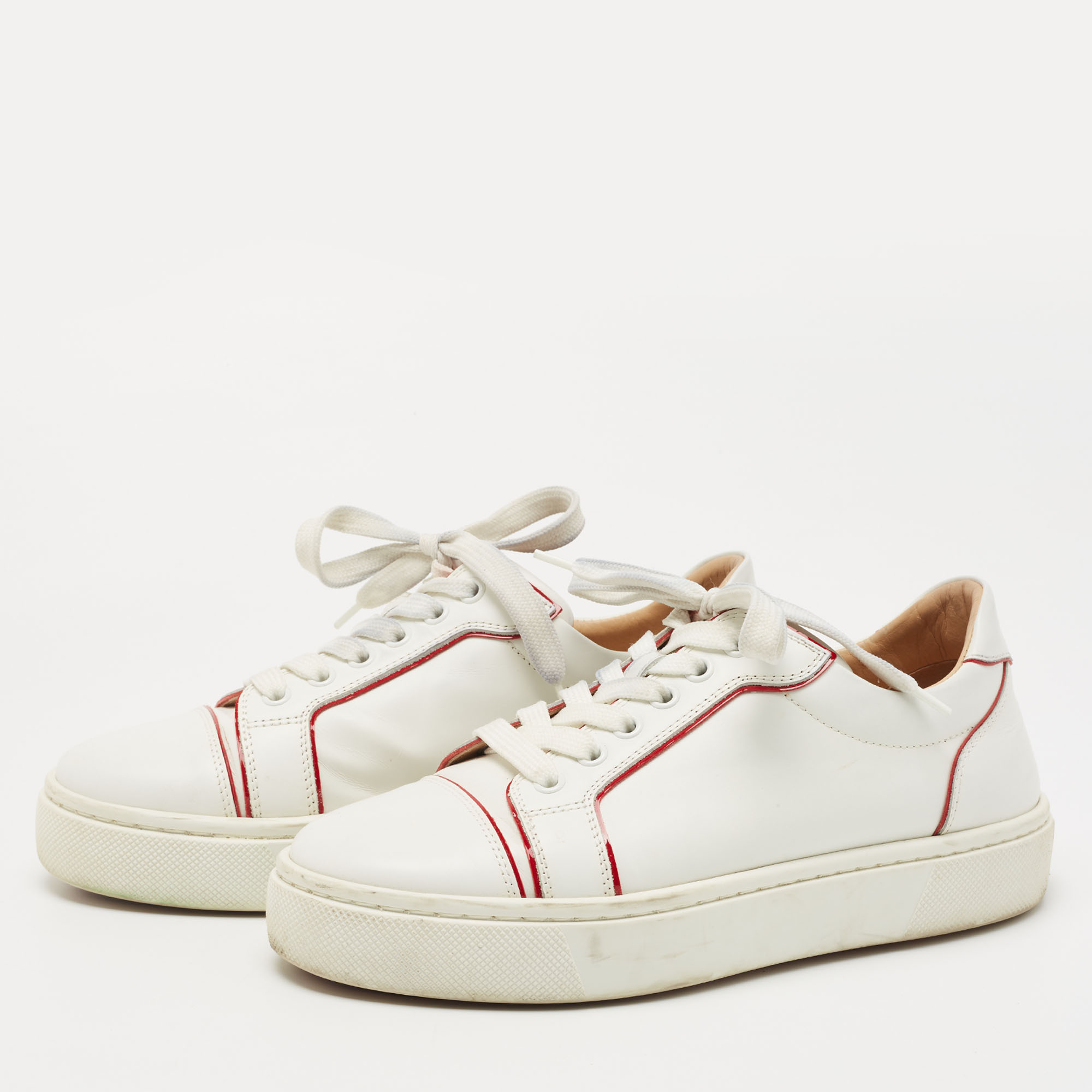 

Christian Louboutin White/Red Leather Vieira Orlato Sneakers Size