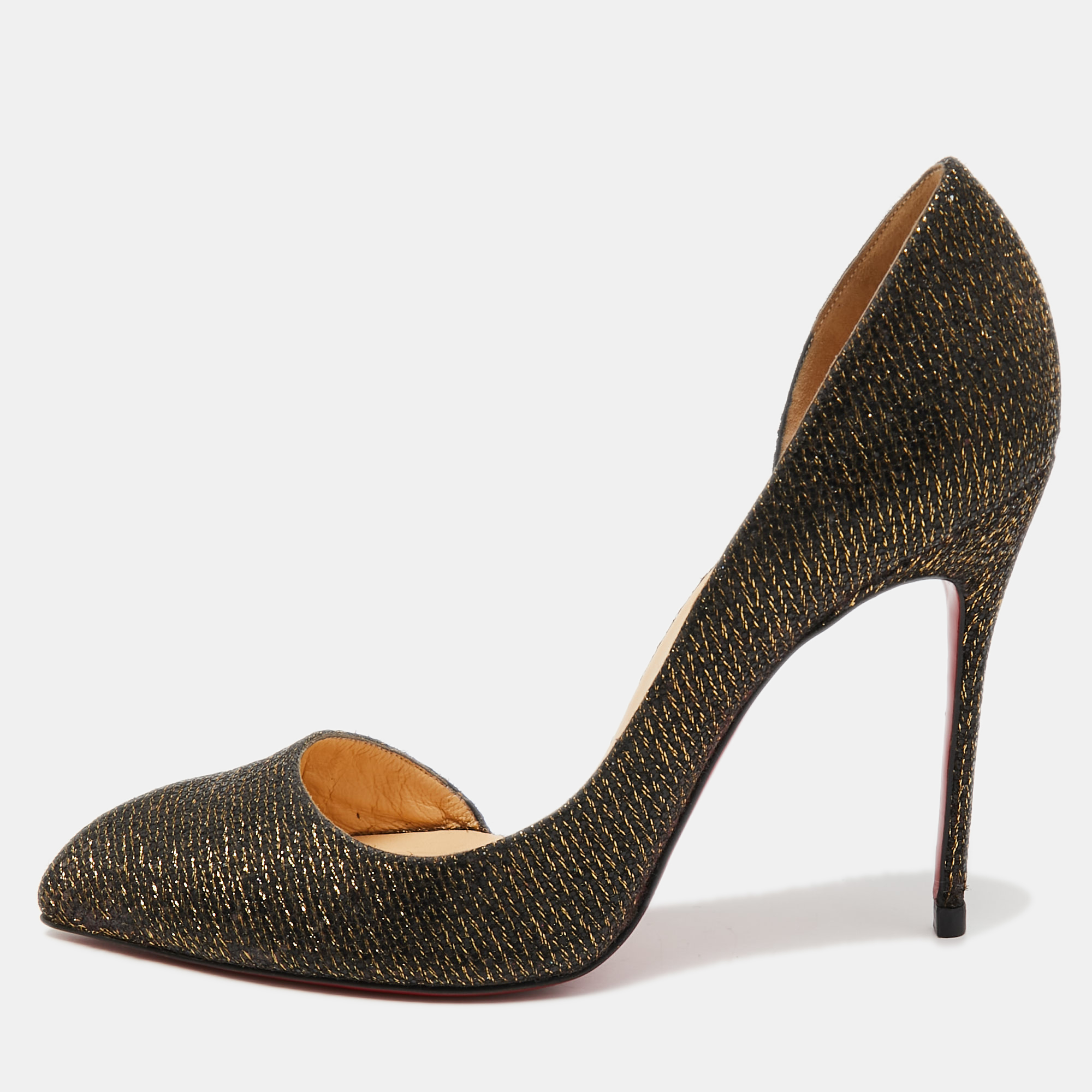 点击查看我们合作伙伴网站上更详细的图像 Pre-owned Christian Louboutin Black/gold Glitter Fabric D'orsay Pumps Size 39