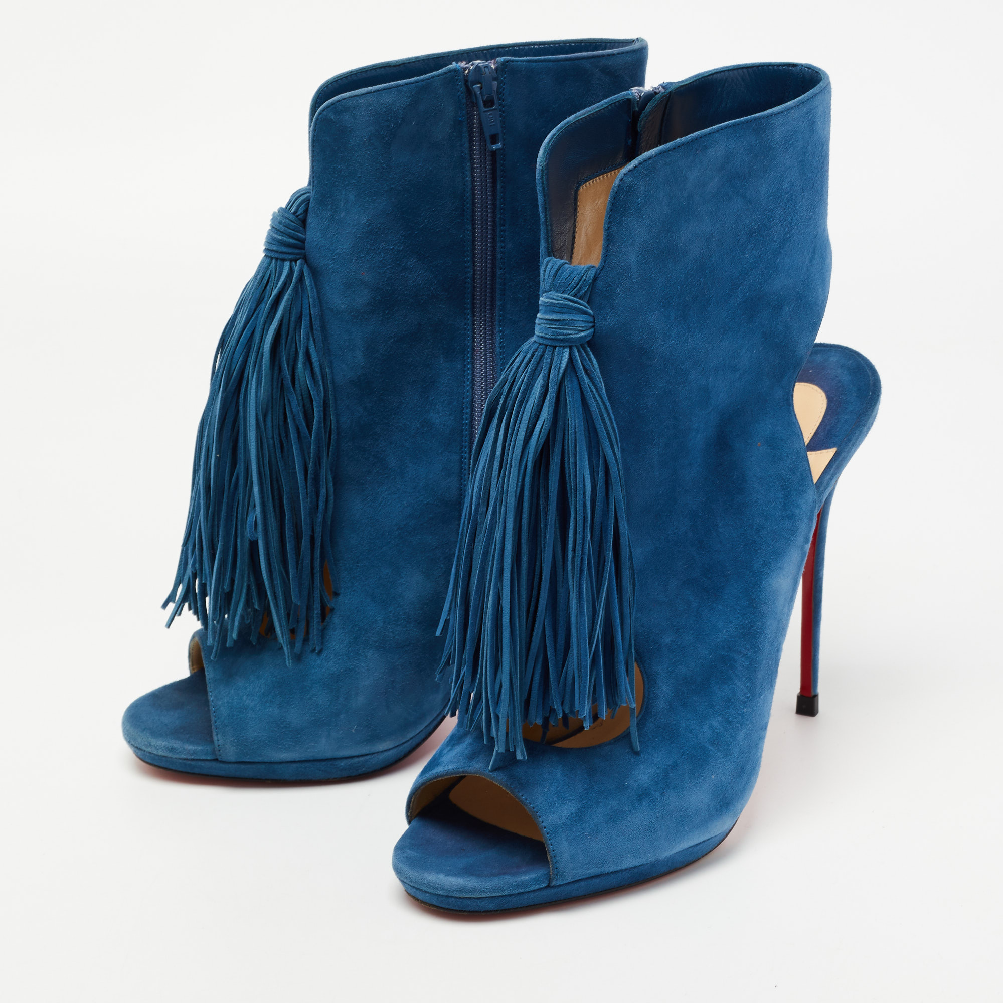 

Christian Louboutin Blue Suede Otoka Open Toe Ankle Boots Size