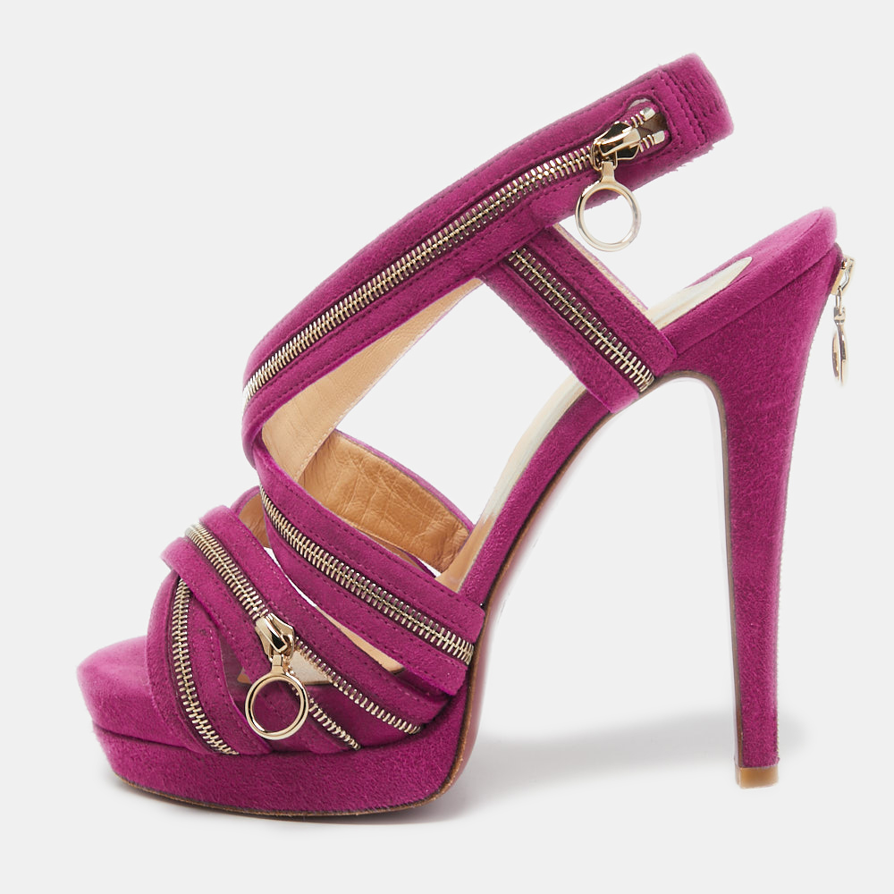 Pre-owned Christian Louboutin Purple Suede Rodita Sandals Size 36
