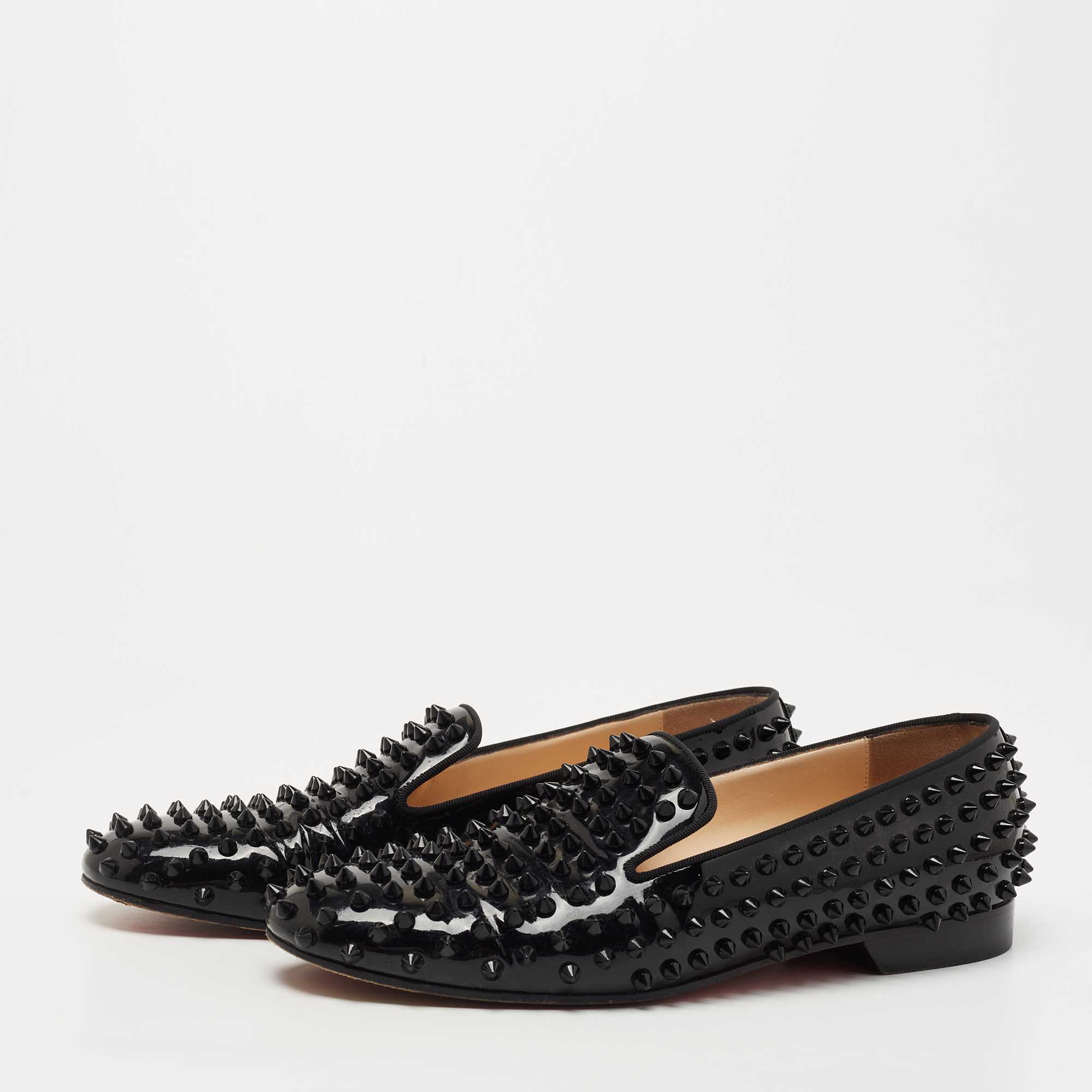 

Christian Louboutin Black Patent Dandelion Spikes Loafers Size