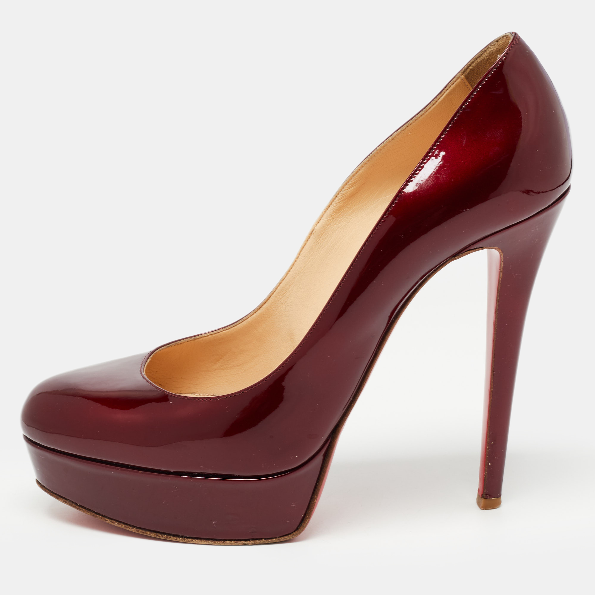 Pre-owned Christian Louboutin Burgundy Patent Leather Bianca Pumps Size 38.5