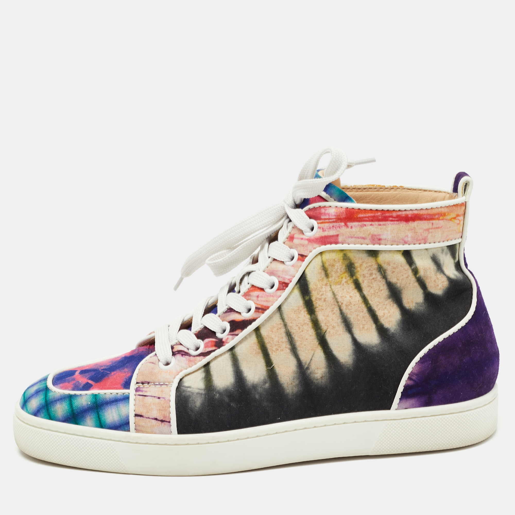 Pre-owned Christian Louboutin Multicolor Fabric Tie Dye High Top Trainers Size 39.5