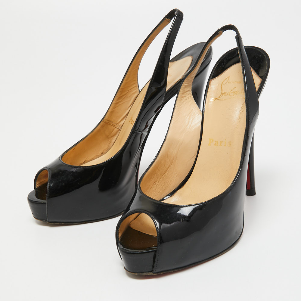 

Christian Louboutin Black Patent Leather Private Number Sandals Size