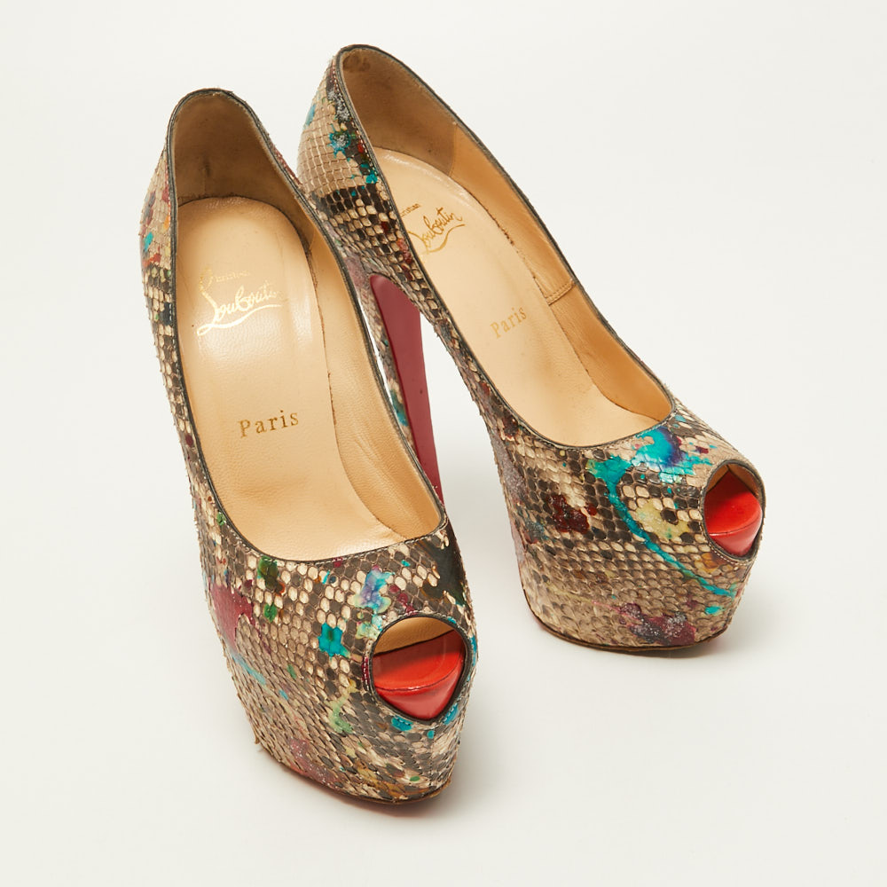 Christian Louboutin Multicolor Python Carnival Highness Pumps Size 37 