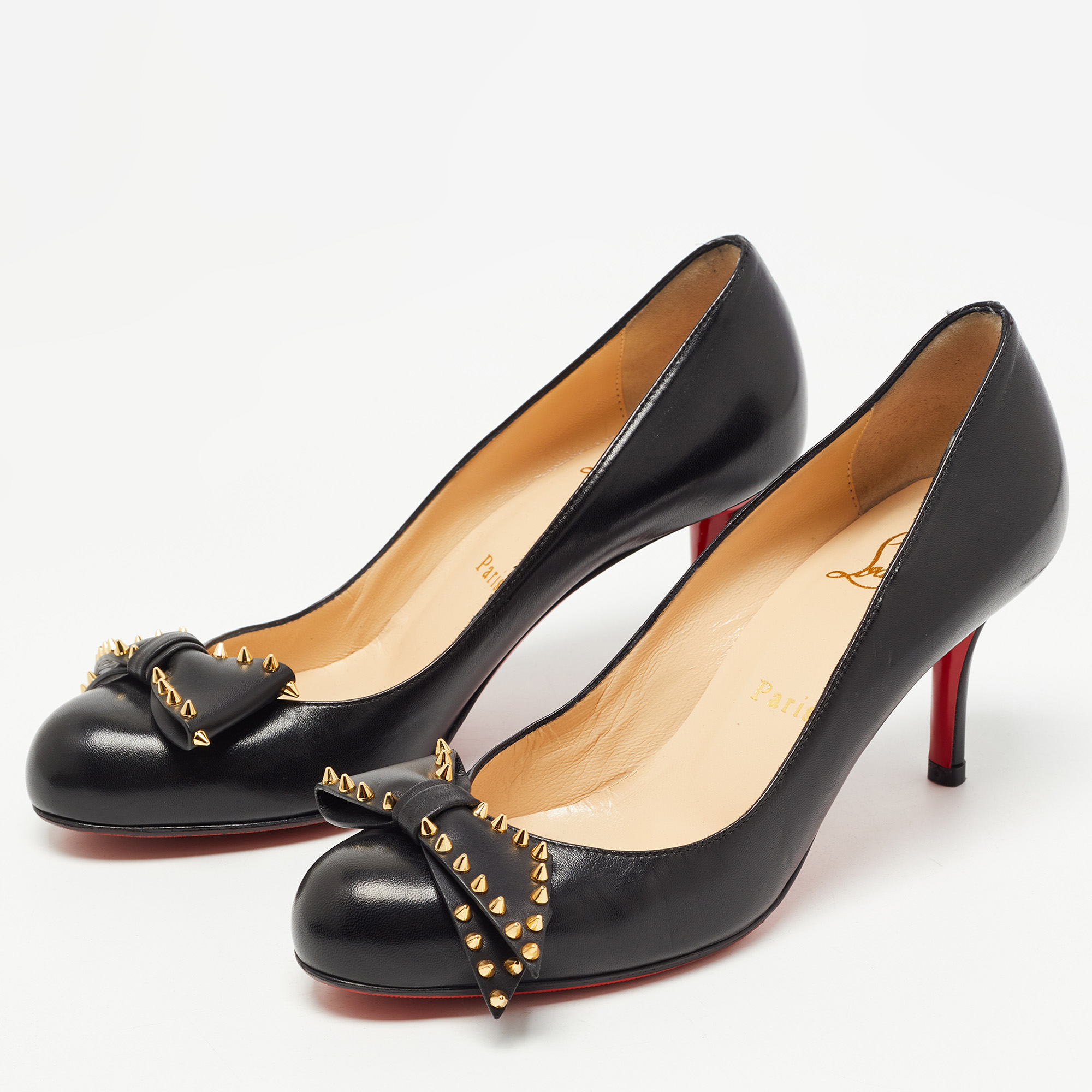 

Christian Louboutin Black Leather Ballalarina Spike Pumps Size