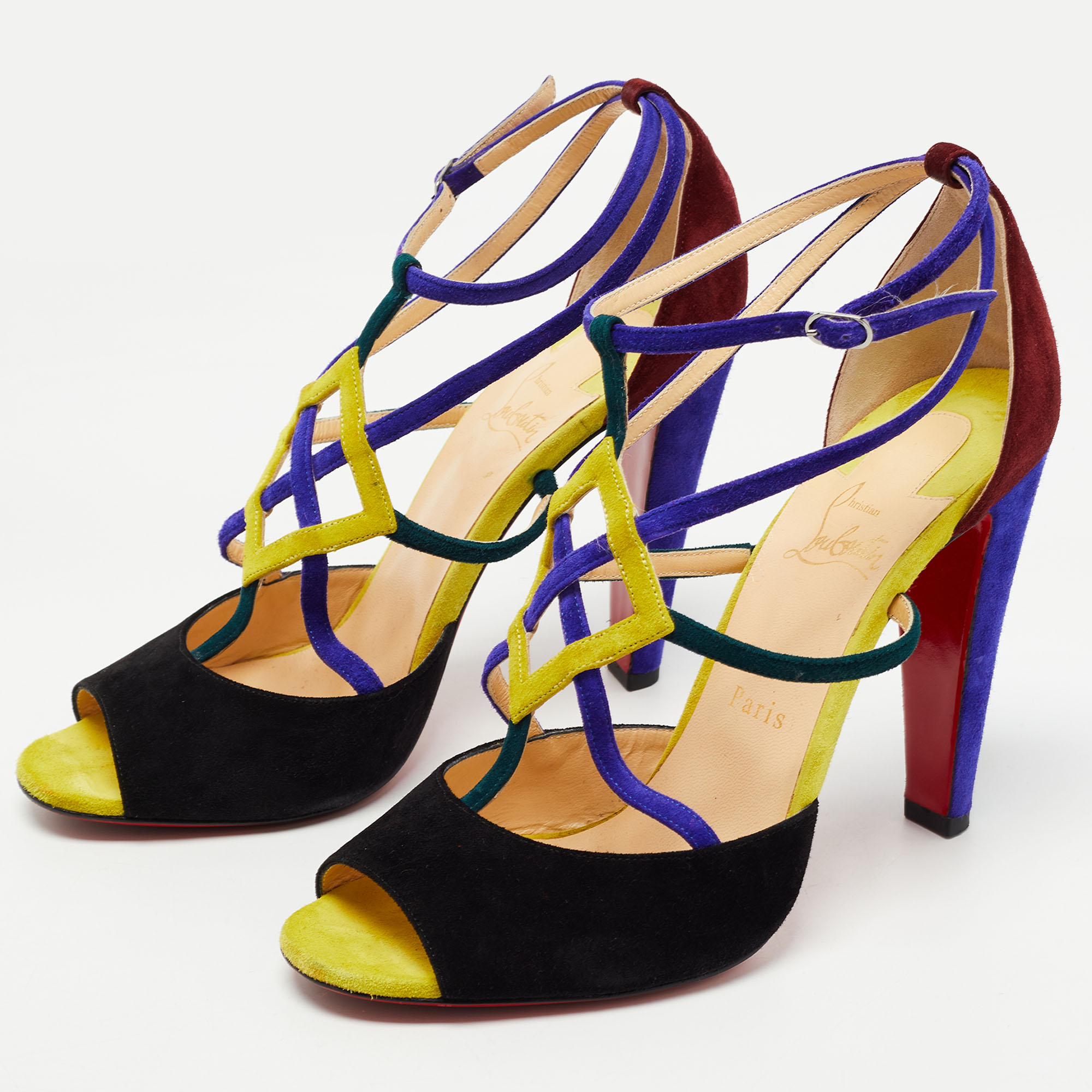 

Christian Louboutin Multicolor Suede Ankle Strap Sandals Size