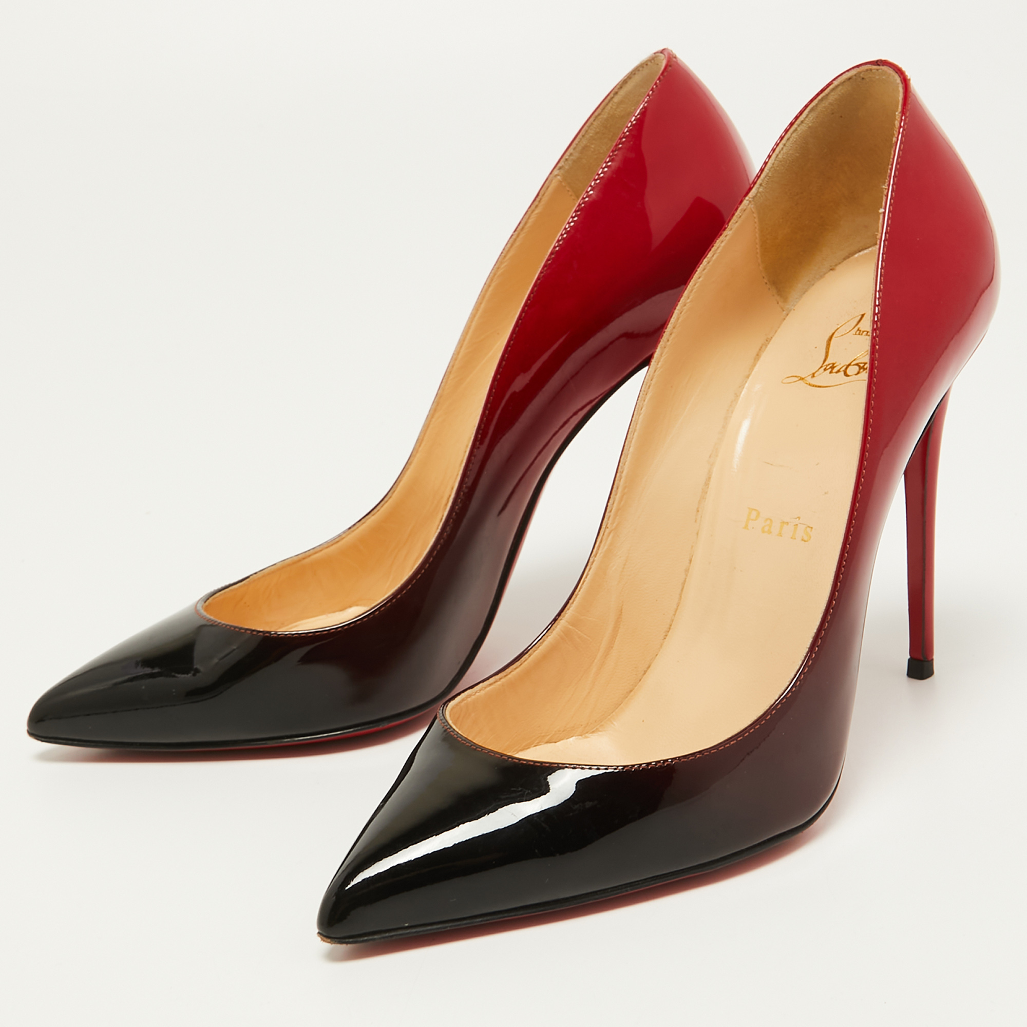 

Christian Louboutin Two Tone Patent Leather Pigalle Follies Pumps Size, Red