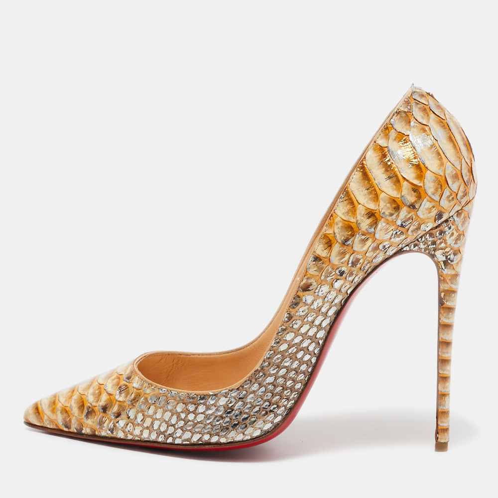 Pre-owned Christian Louboutin Gold Python Leather So Kate Pumps Size 40