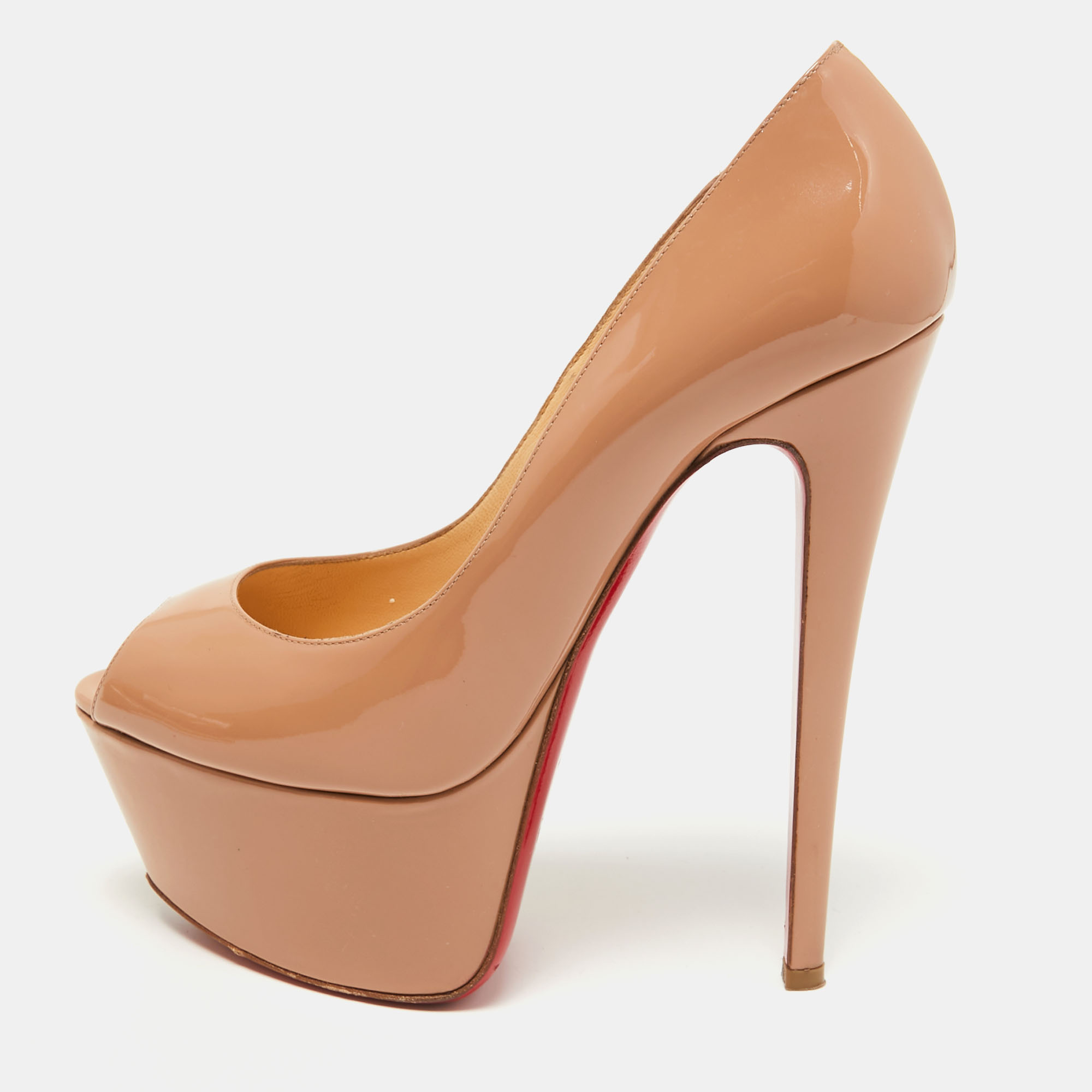 Pre-owned Christian Louboutin Beige Patent Leather Jamie Platform Pumps Size 38.5