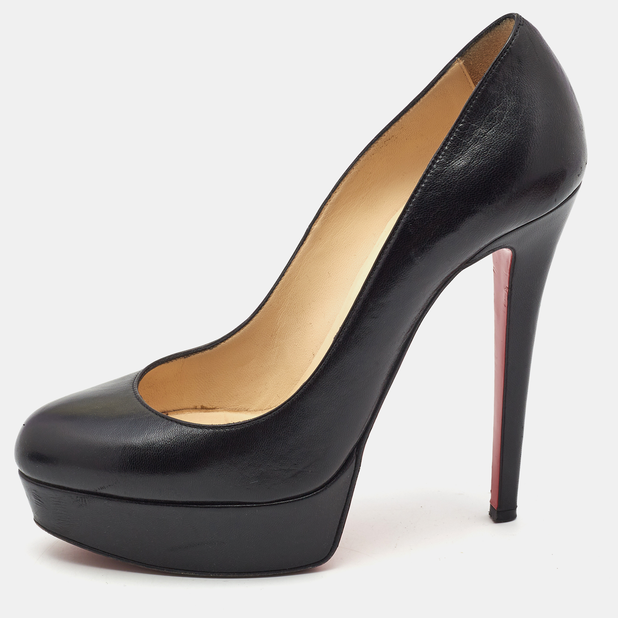 Pre-owned Christian Louboutin Black Leather Bianca Pumps Size 37