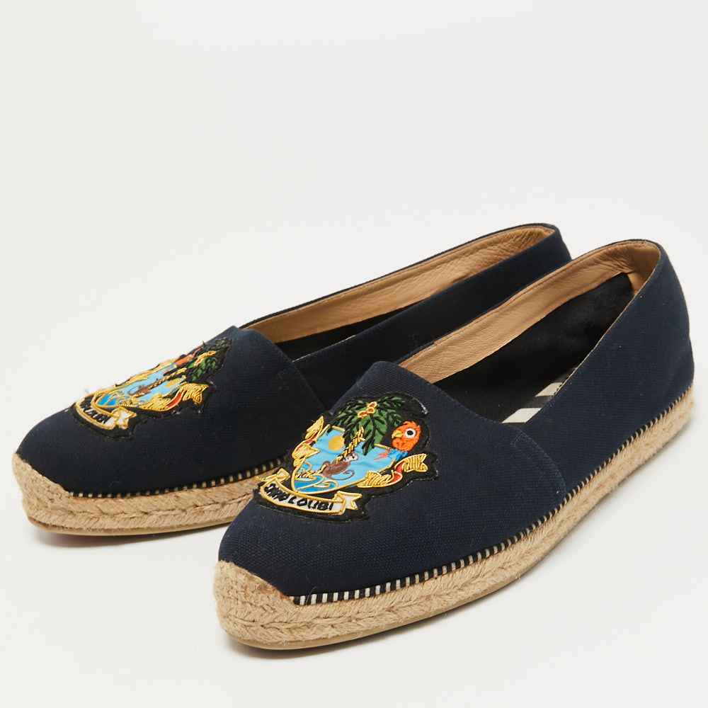 

Christian Louboutin Navy Blue Canvas Lougalia Espadrille Flats Size