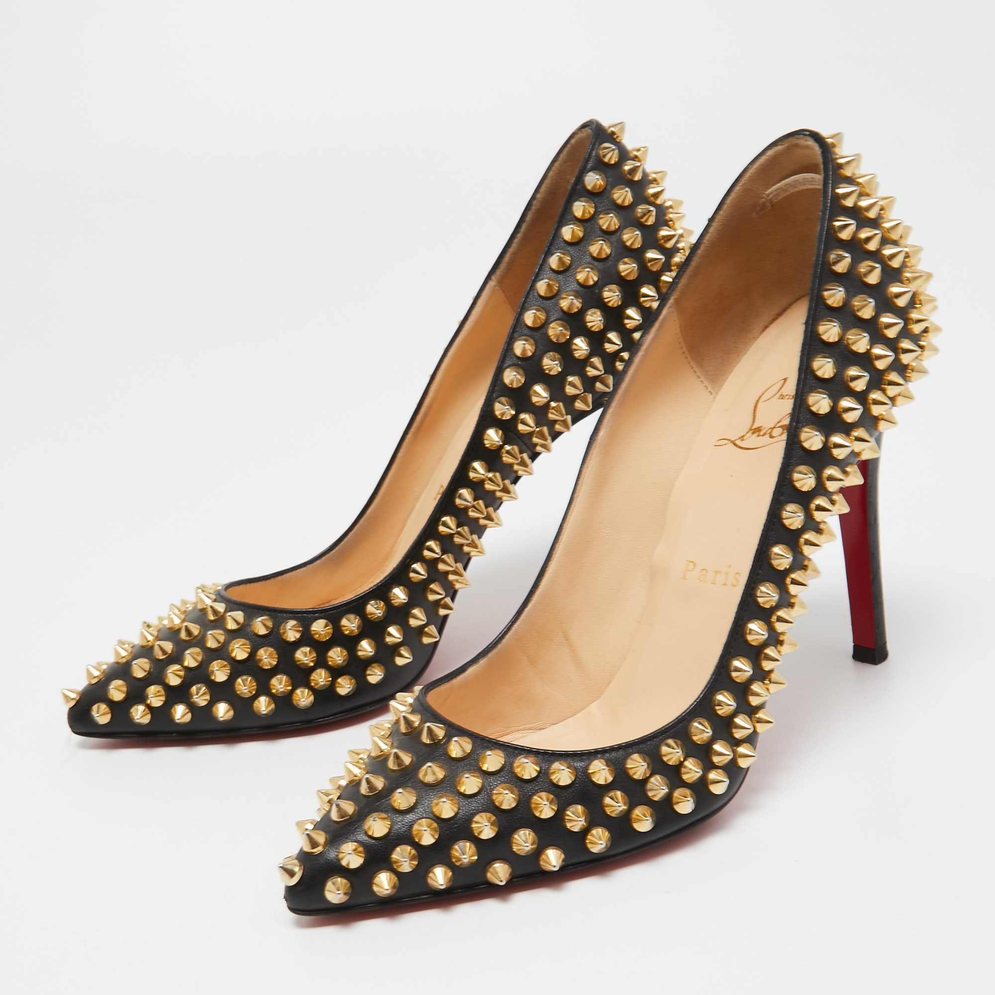 

Christian Louboutin Black Leather Pigalle Spikes Pumps Size